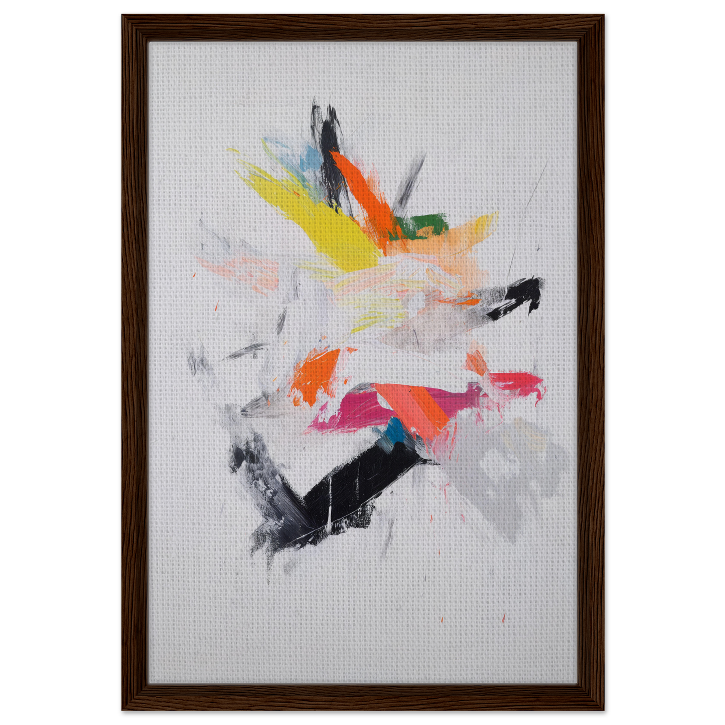 Abstract painting with colorful brushstrokes in a framed canvas print, Chaotic Cosmic Tableau