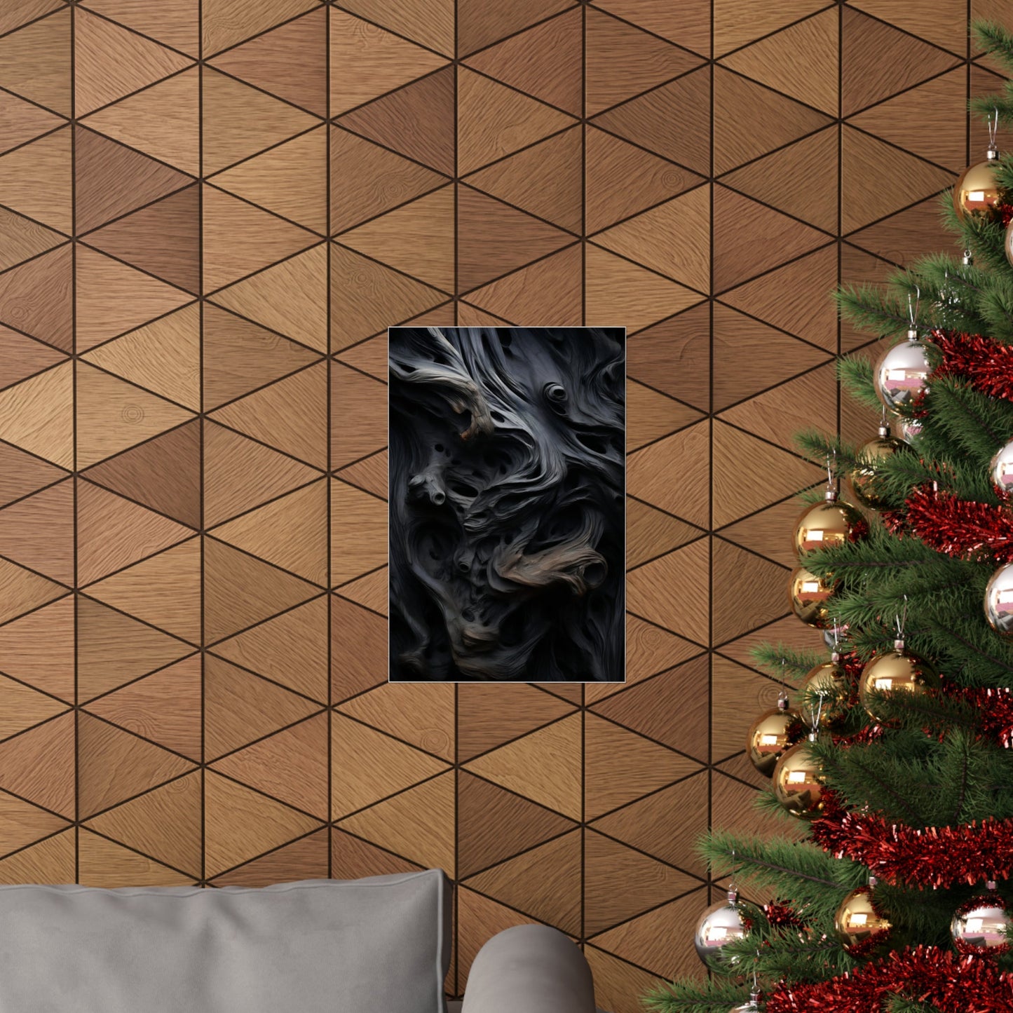 A christmas tree with a picture of a woman