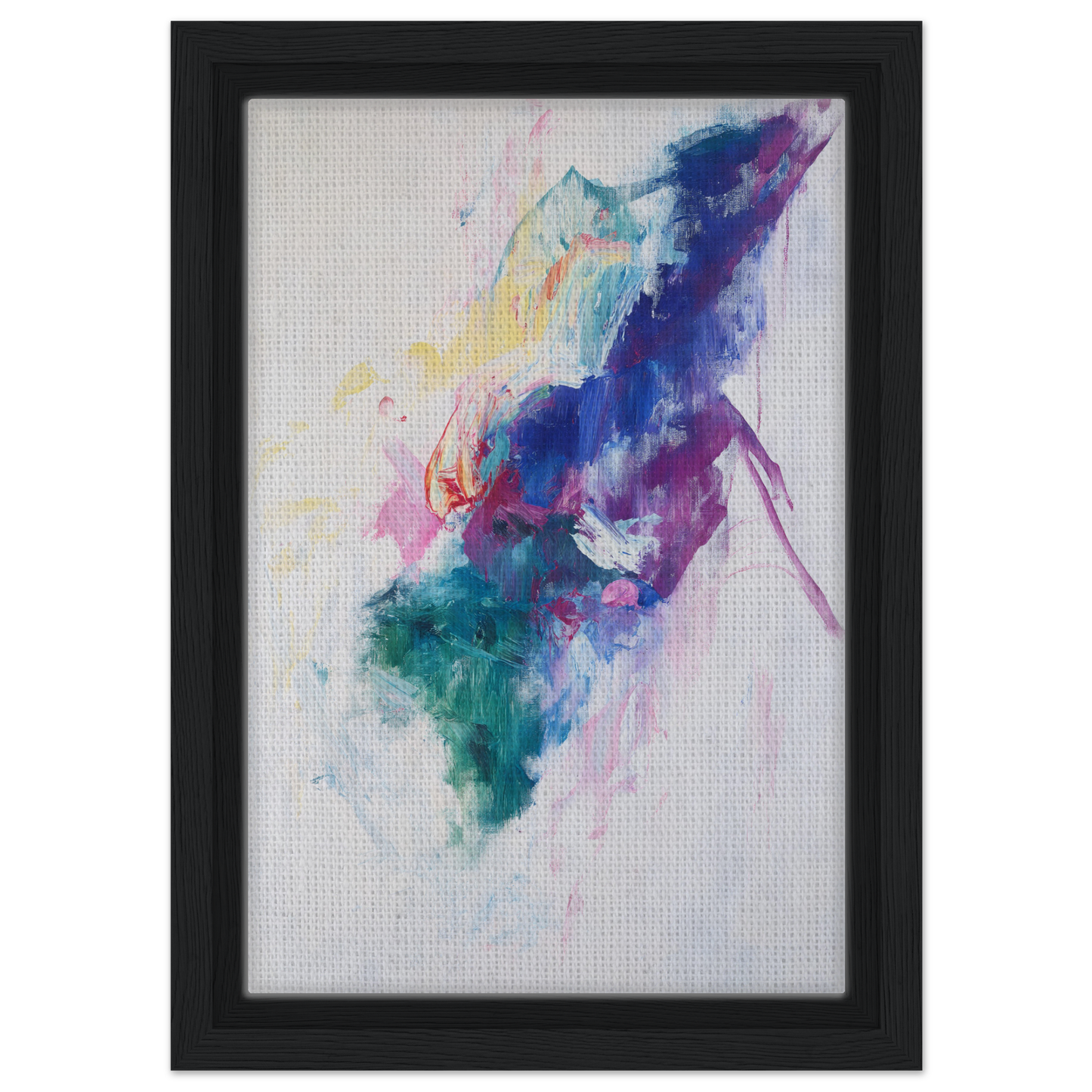 Abstract watercolor painting in Chroma Winds Dance showcasing vibrant blue, purple, and green splashes for room decor