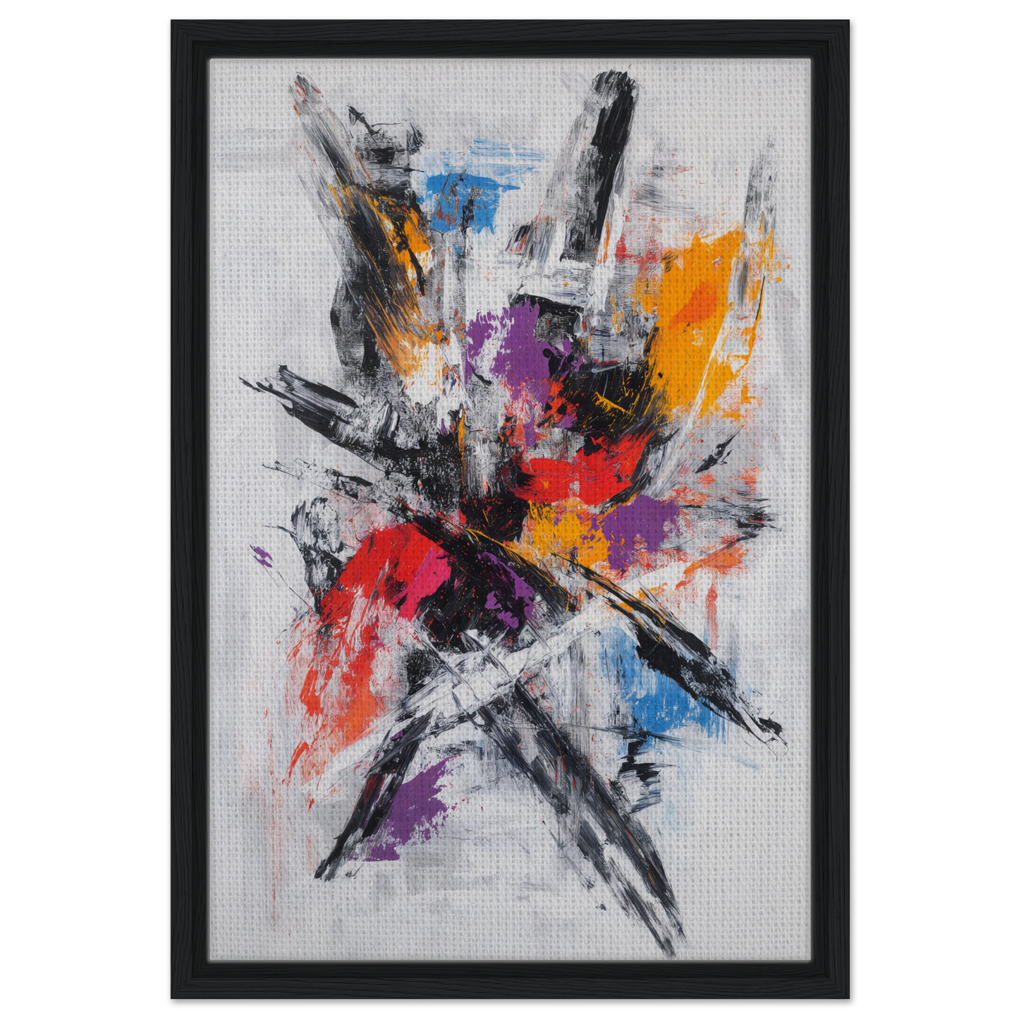 Abstract painting with bold brushstrokes in Chromatic Chaos Ballet framed canvas print