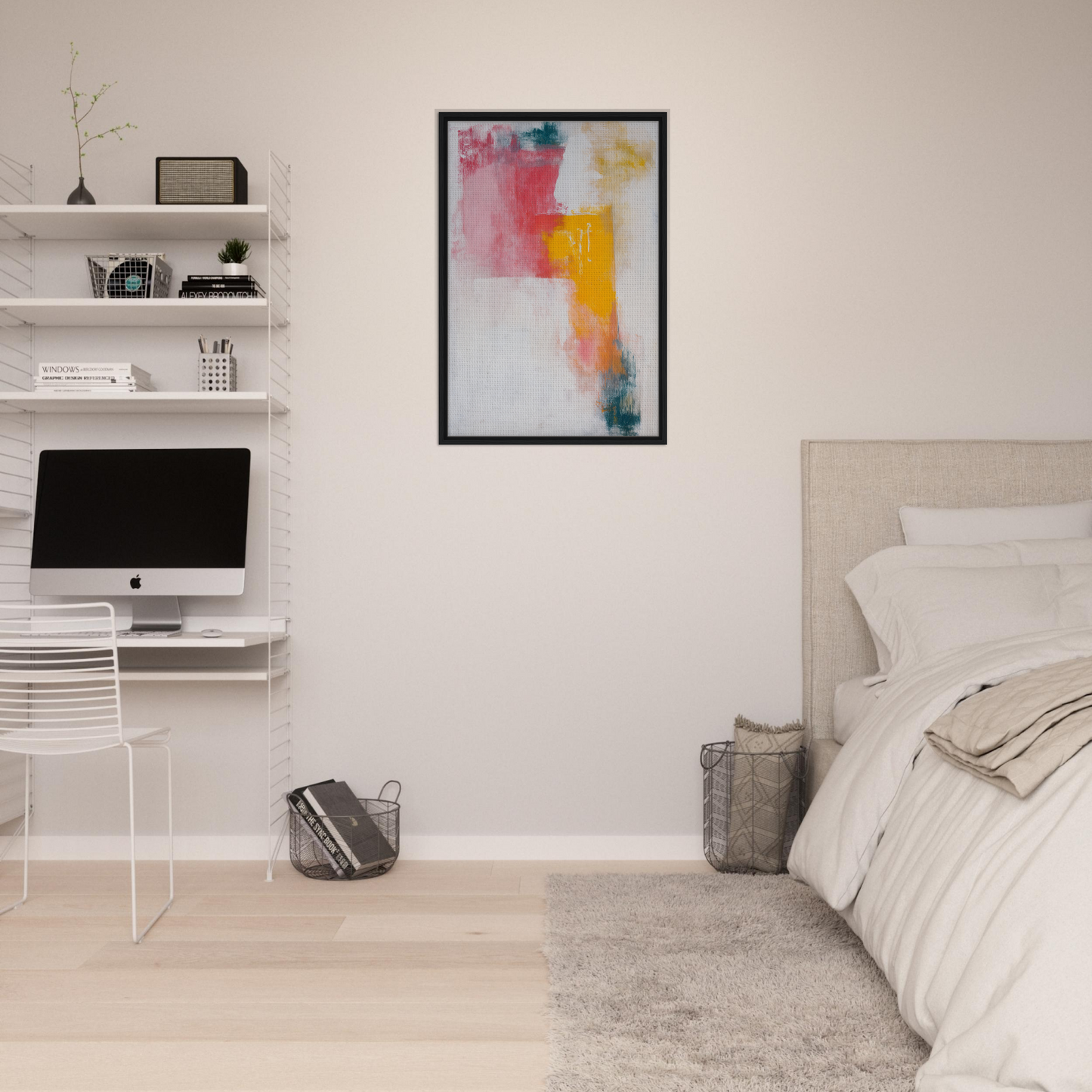 Colorful abstract painting in a black frame from Chromatic Color Conflict for stylish room decor