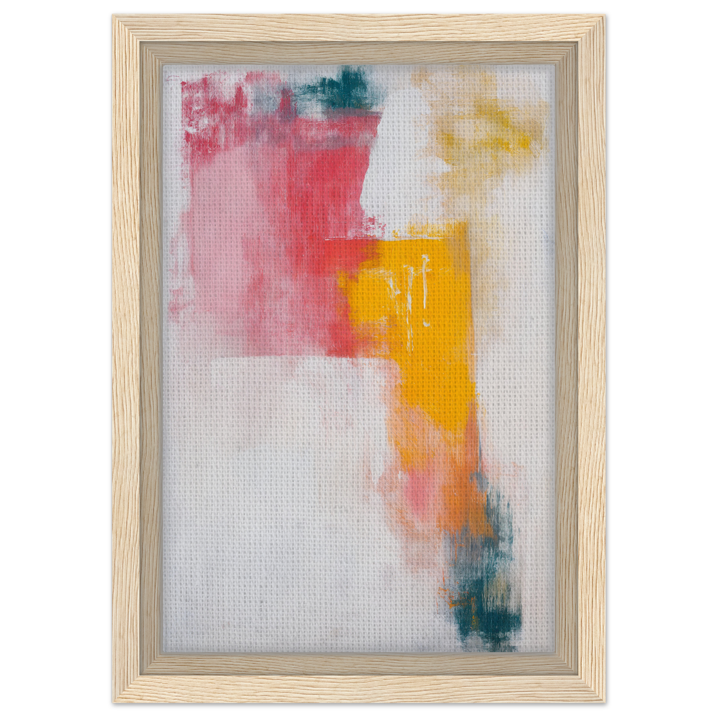 Abstract painting titled Chromatic Color Conflict featuring vibrant pink, yellow, and teal brushstrokes