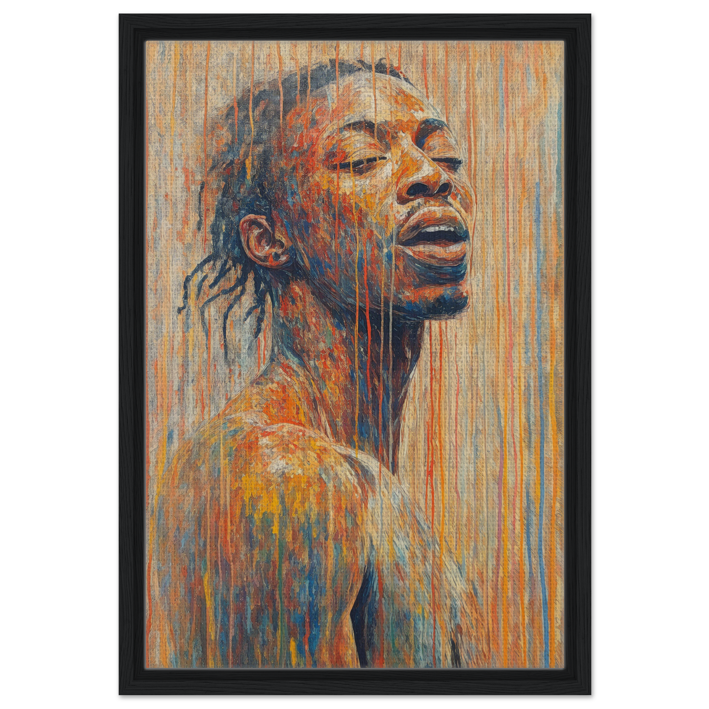 Portrait painting in vibrant brushstrokes for Chromatic Reverie Unblinking wall decor