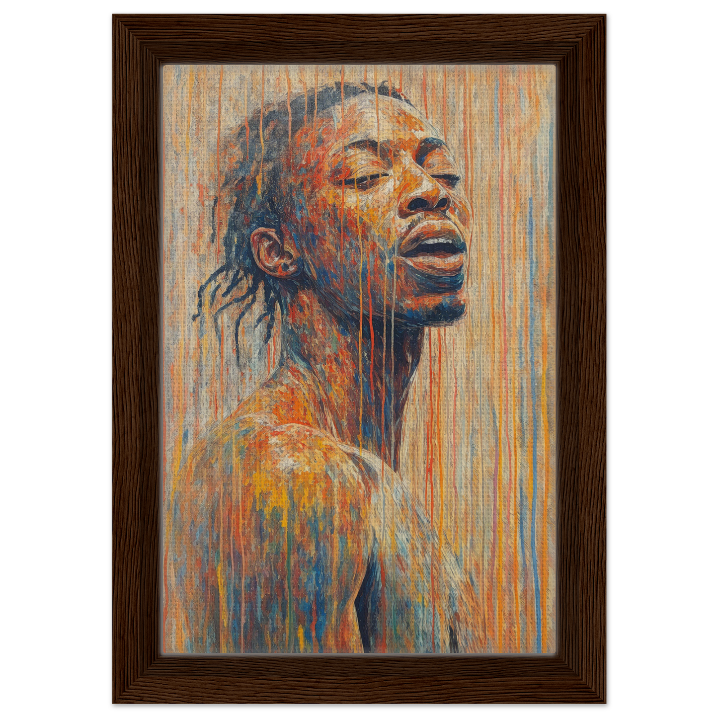 Vibrant portrait painting with closed eyes from Chromatic Reverie Unblinking for modern room decor