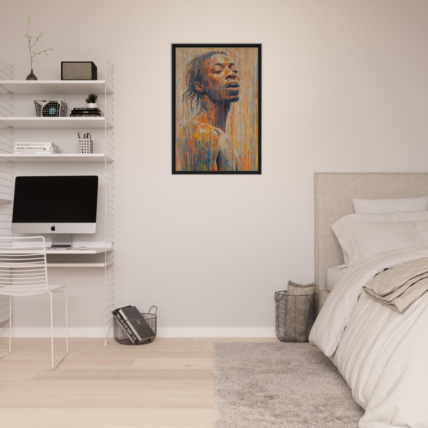 Colorful portrait in Chromatic Reverie Unblinking, ideal for modern framed wall decor