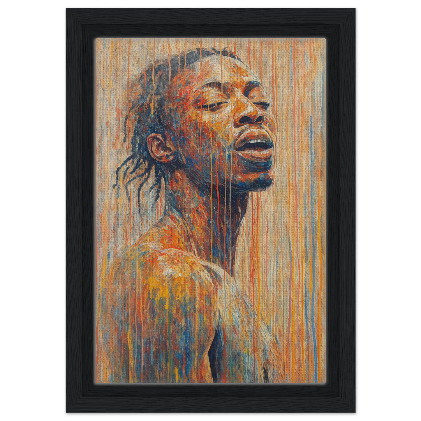 Vibrant portrait in colorful brushstrokes for Chromatic Reverie Unblinking wall decor