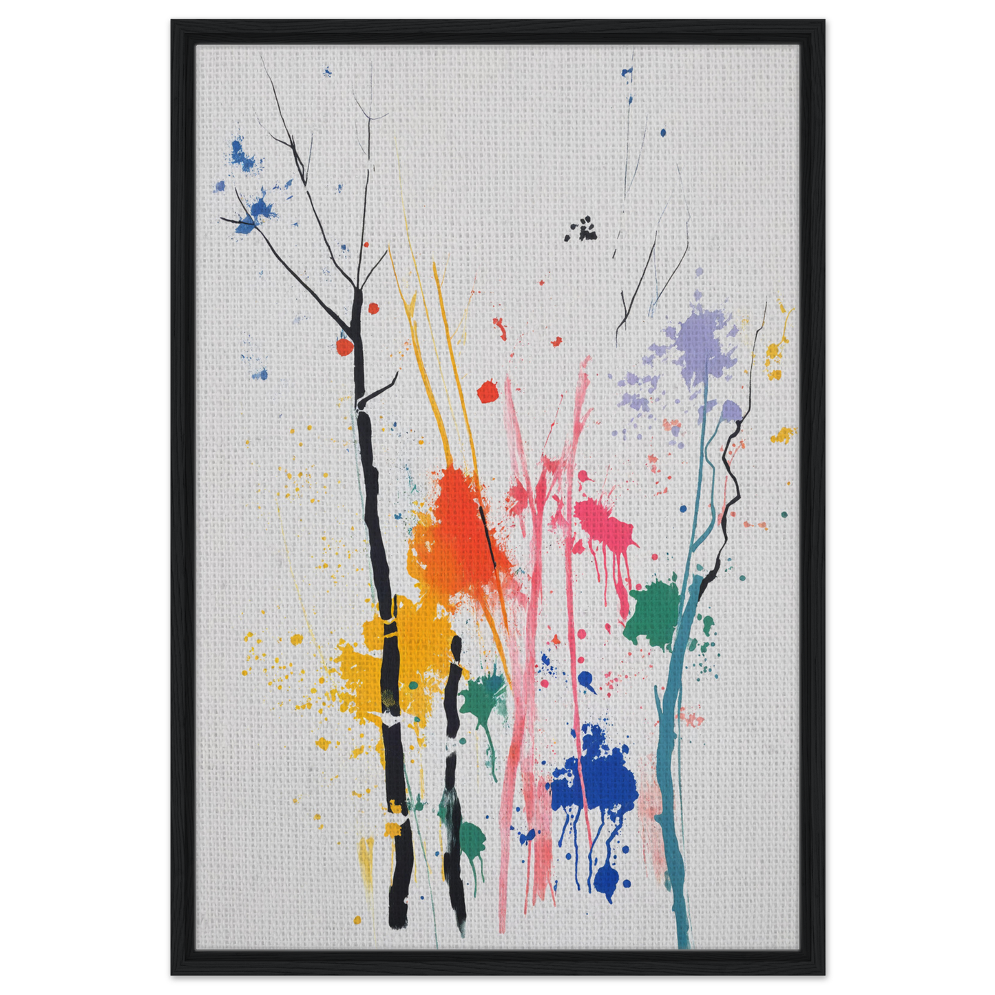 Abstract painting with colorful splatters and lines, ideal for a Chromatic Zen Arborjeta