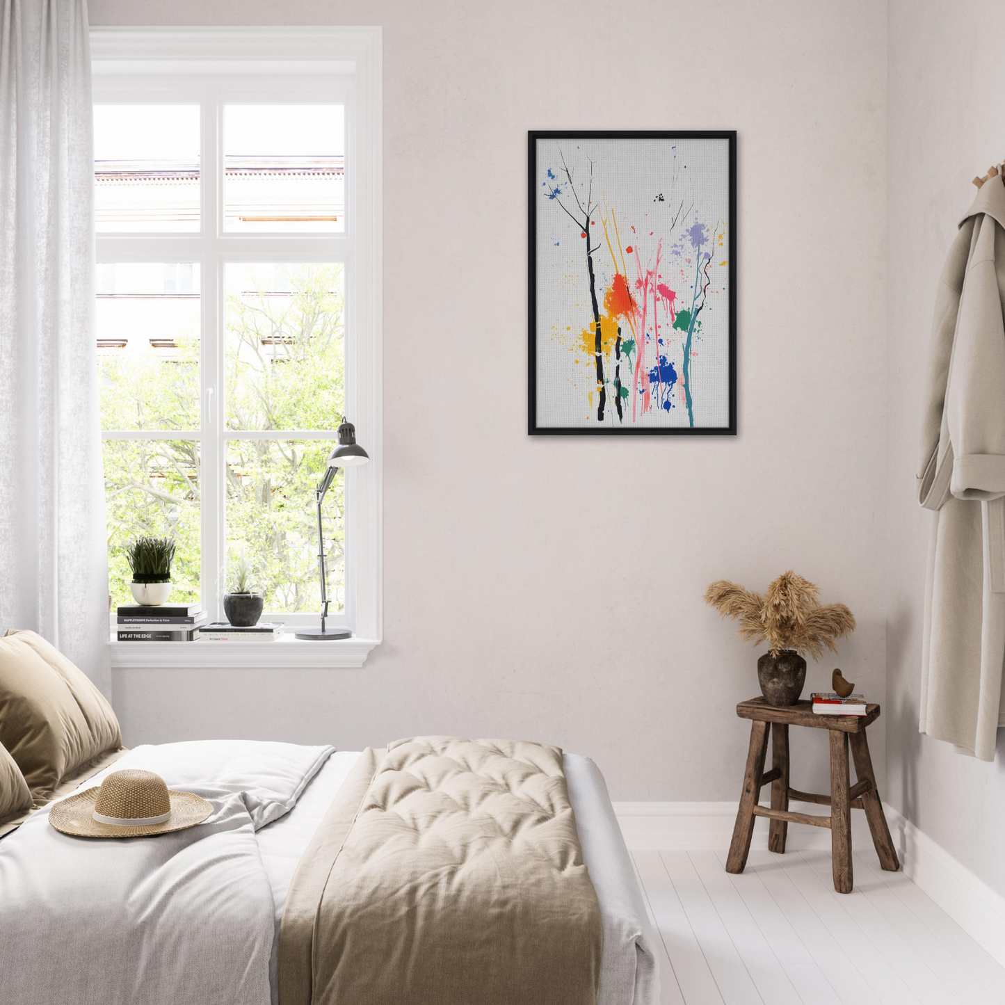 Bright and airy bedroom showcasing Chromatic Zen Arborjeta with minimalist room decor