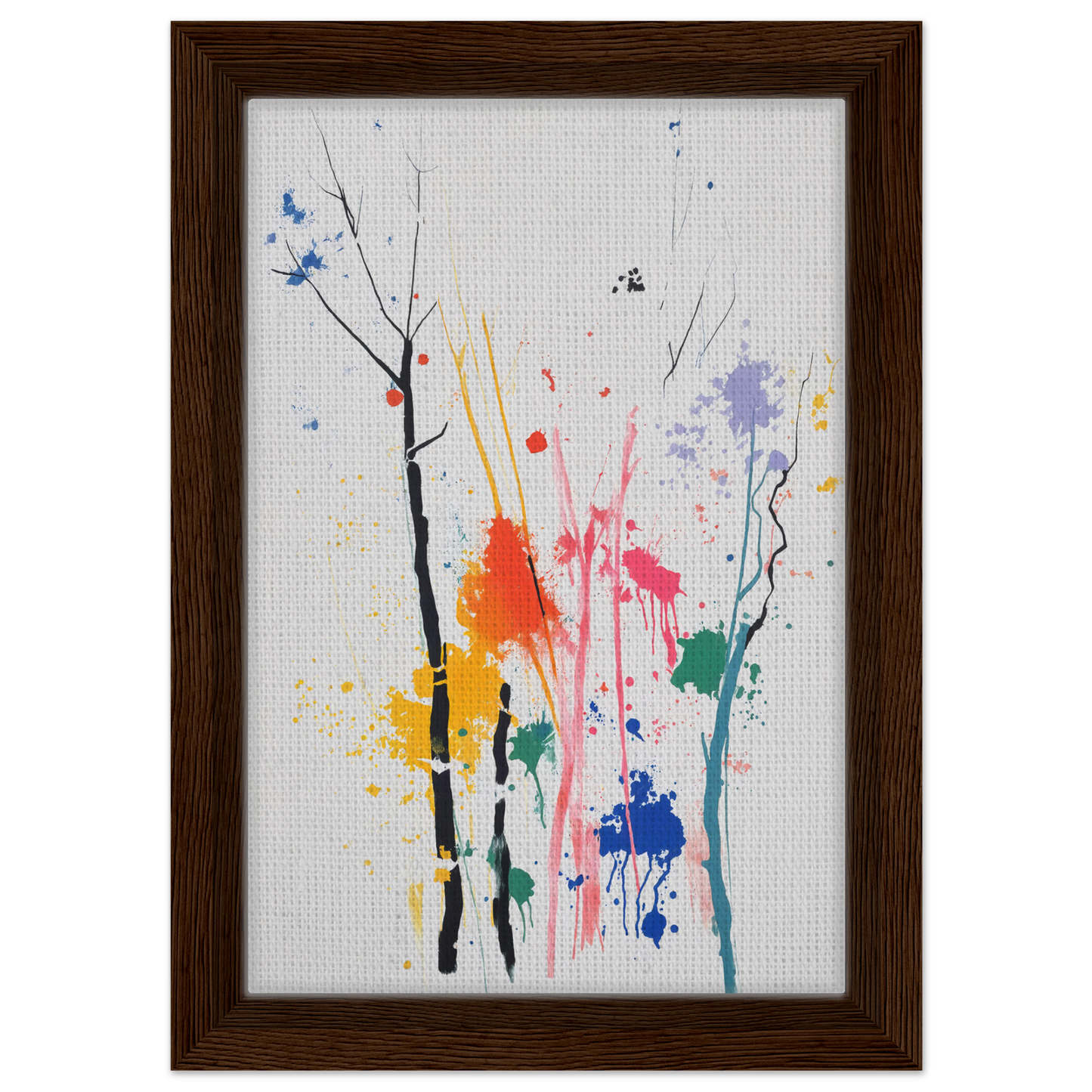 Framed canvas print of Chromatic Zen Arborjeta with colorful paint splatters and lines