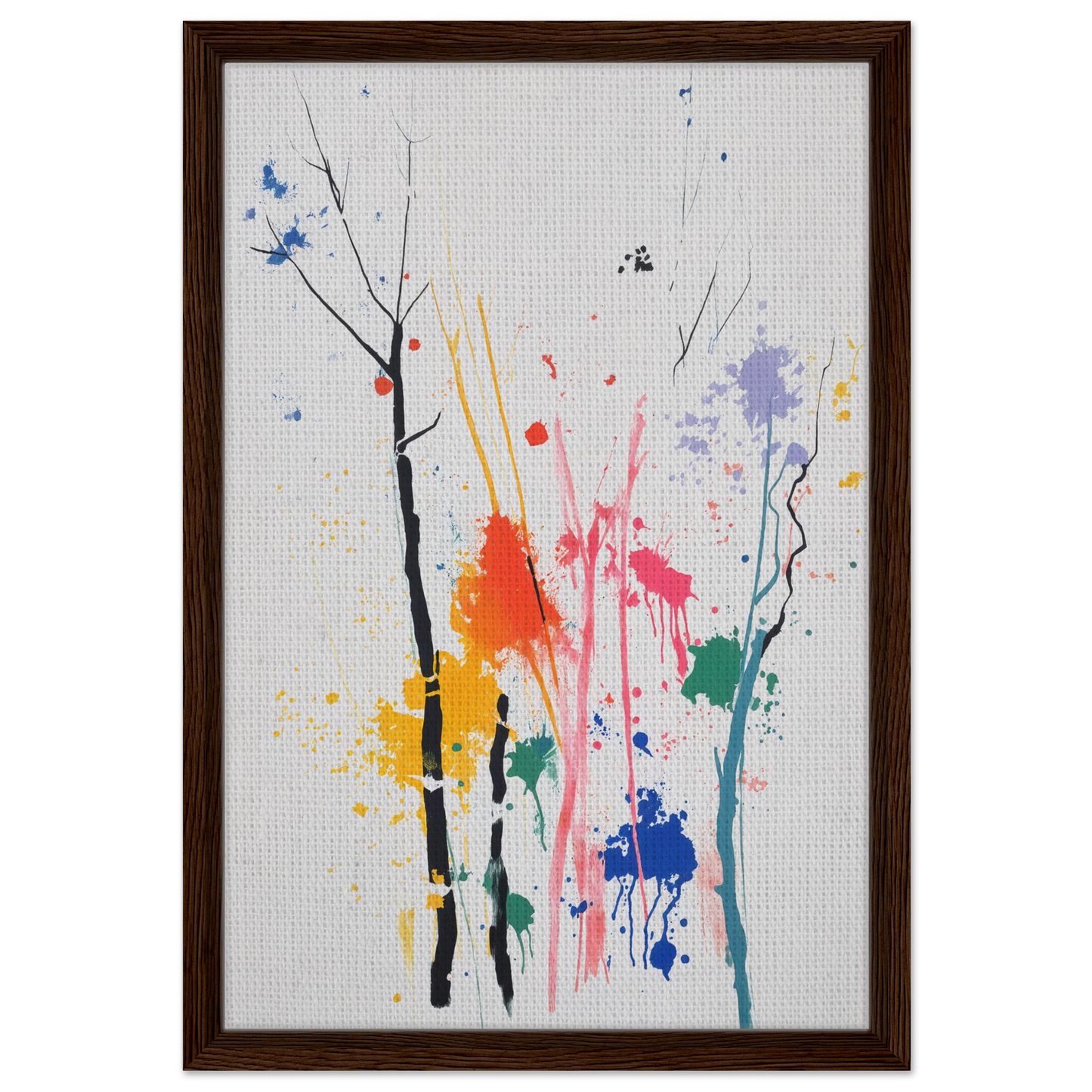 Abstract painting with colorful splatters and lines, framed canvas print Chromatic Zen Arborjeta