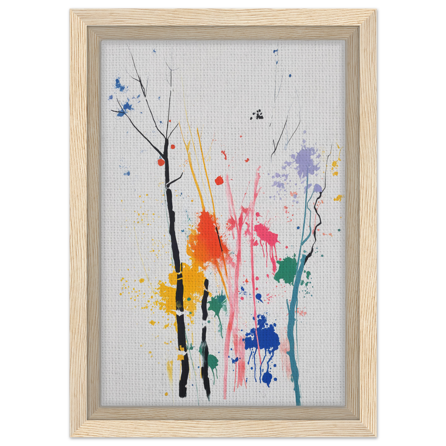 Framed canvas print of Chromatic Zen Arborjeta with colorful paint splatters and lines