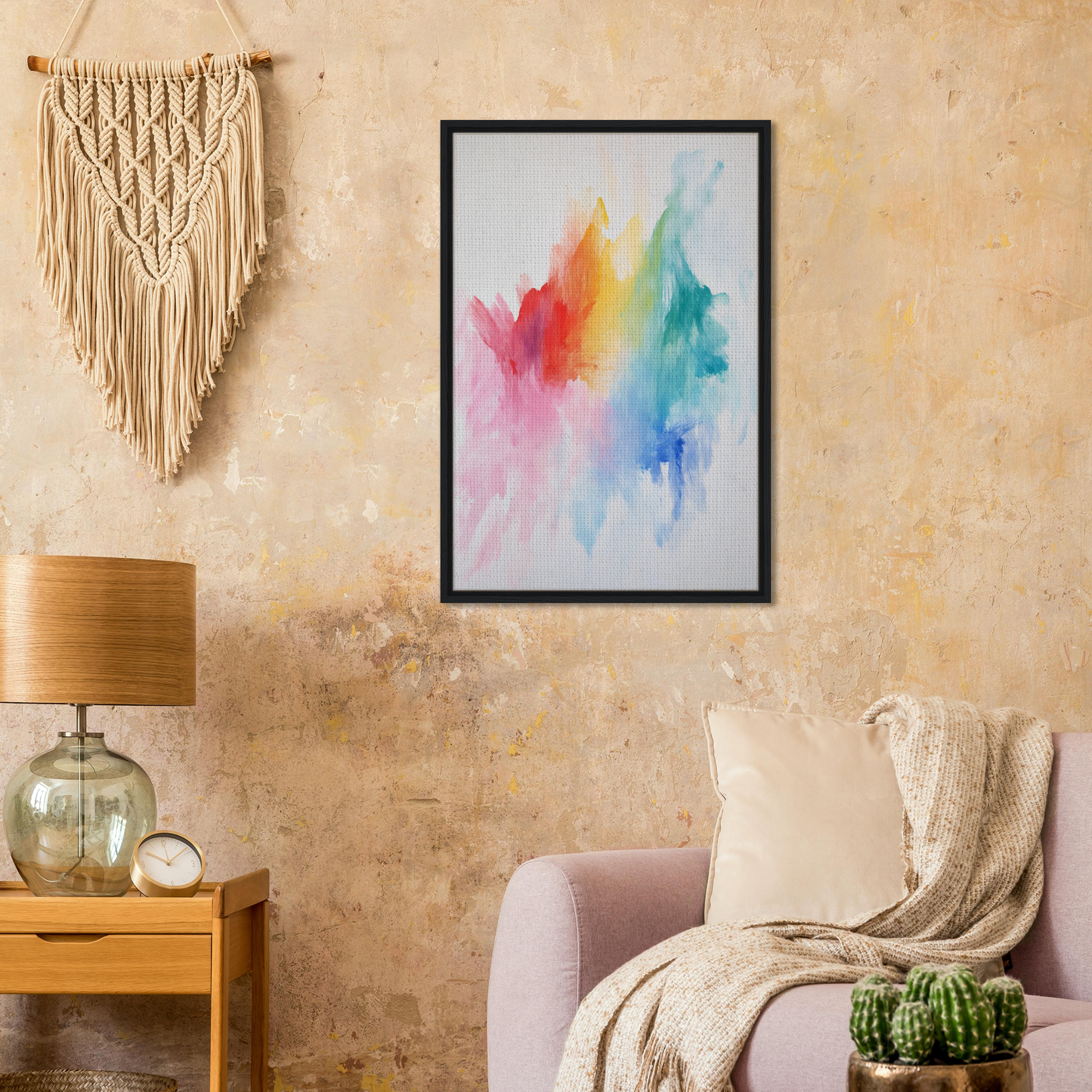 Framed canvas print of vibrant rainbow colors titled Color Dream Overload by Fashion Oracle