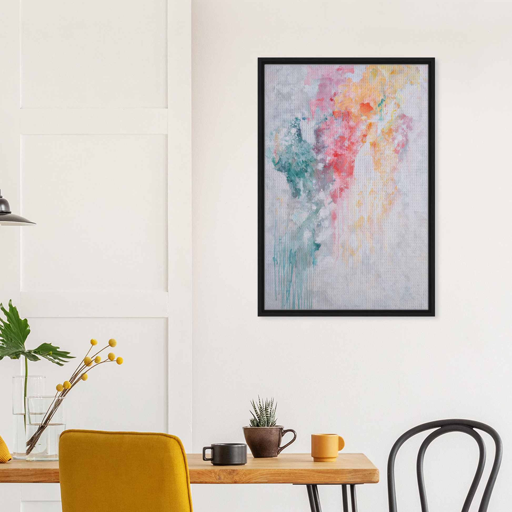 Abstract painting in soft pastel colors framed, perfect for room decor at Fashion Oracle™