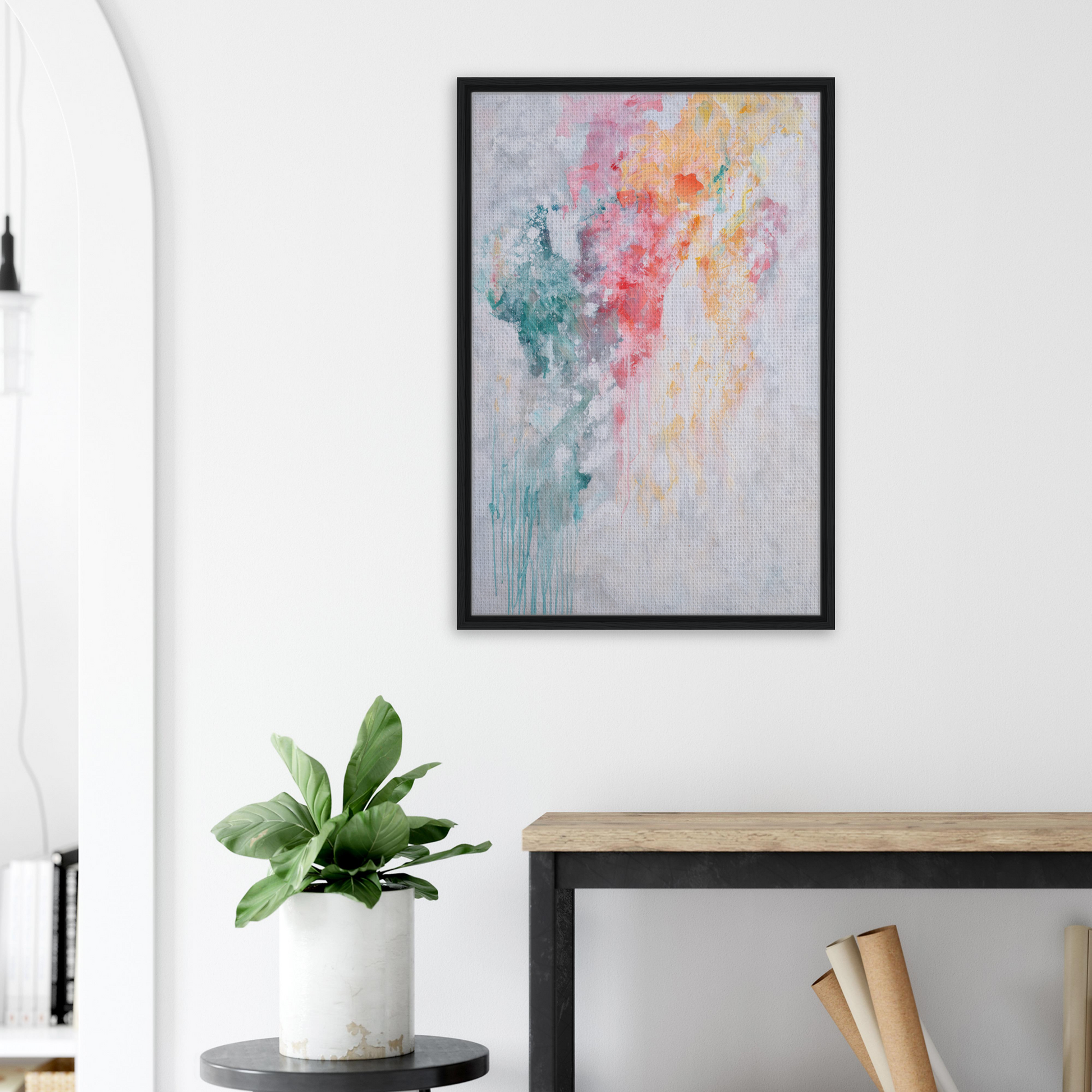 Abstract watercolor painting in pastel hues, framed canvas print from Fashion Oracle™