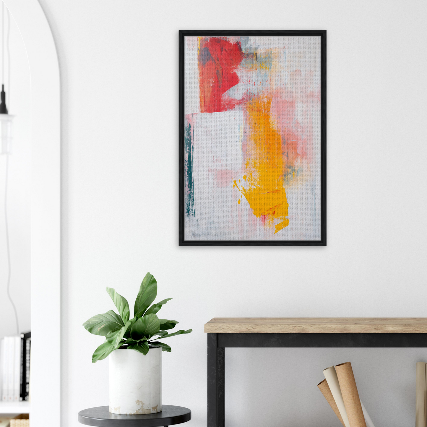 Abstract painting with red and yellow brushstrokes, a vibrant addition to Colorful Francis Trips