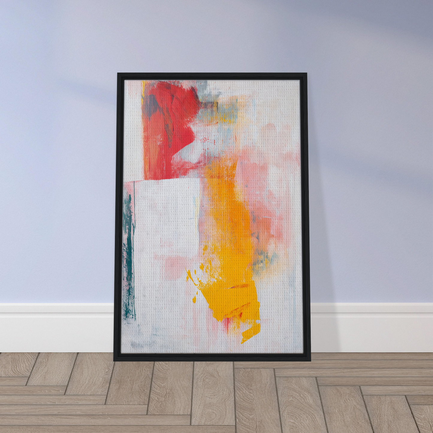 Abstract painting featuring bold red and yellow brushstrokes, framed canvas print Colorful Francis Trips