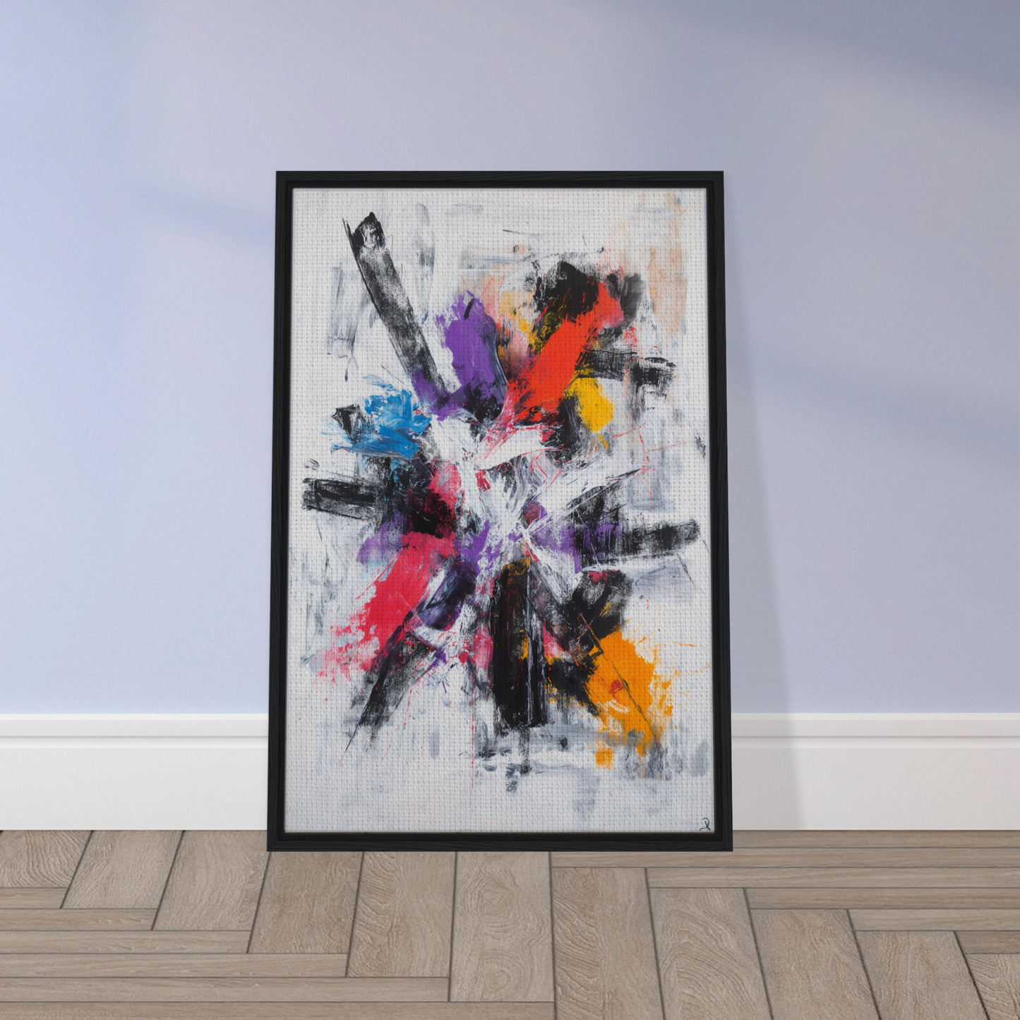 Abstract painting in a black frame, ideal for enhancing any room decor with Colorful Mindscape Burst