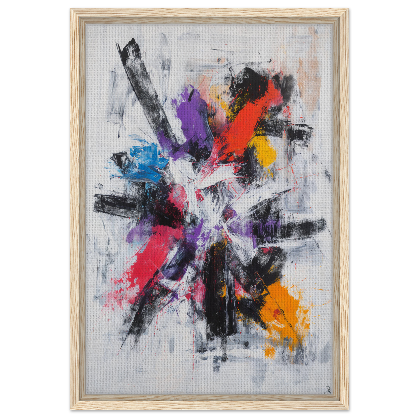 Abstract painting showcasing Colorful Mindscape Burst on a white background, framed canvas print