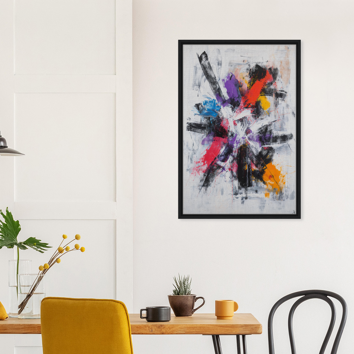 Colorful Mindscape Burst abstract painting in a black frame for stylish room decor