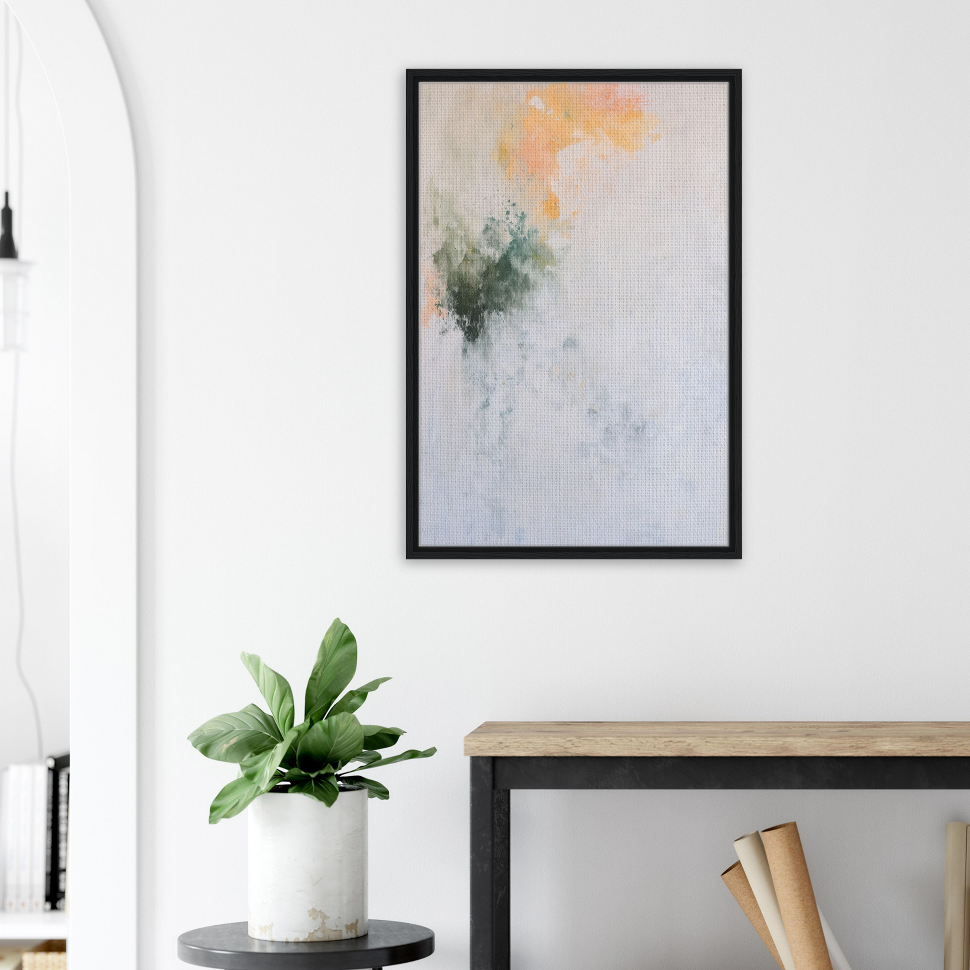 Abstract painting with soft pastel colors in black frame for Conceptual Color Drift