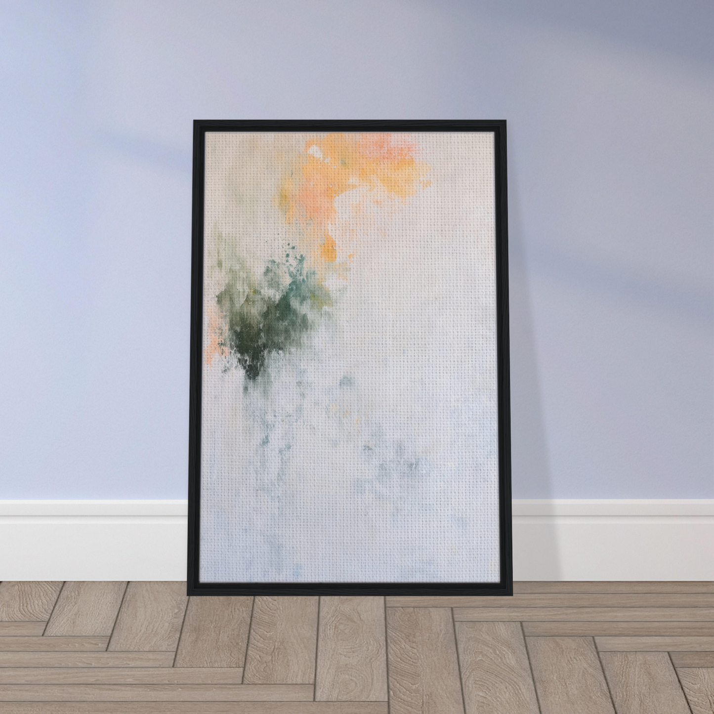 Framed abstract painting of Conceptual Color Drift with soft orange and green hues