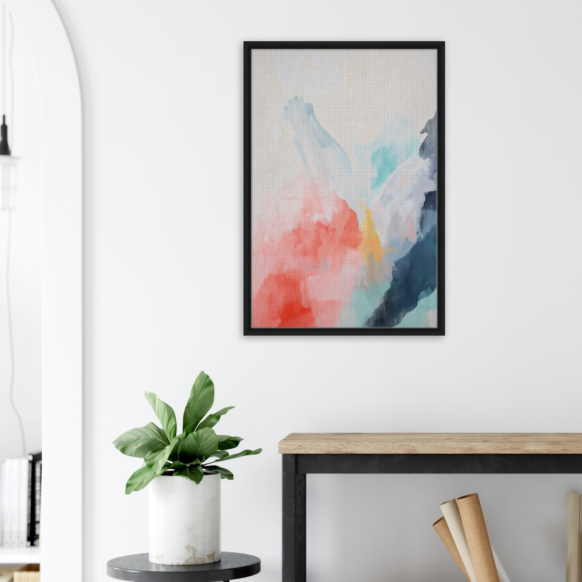 Abstract painting in black frame, Coral Dreams Flowing, perfect for room decor