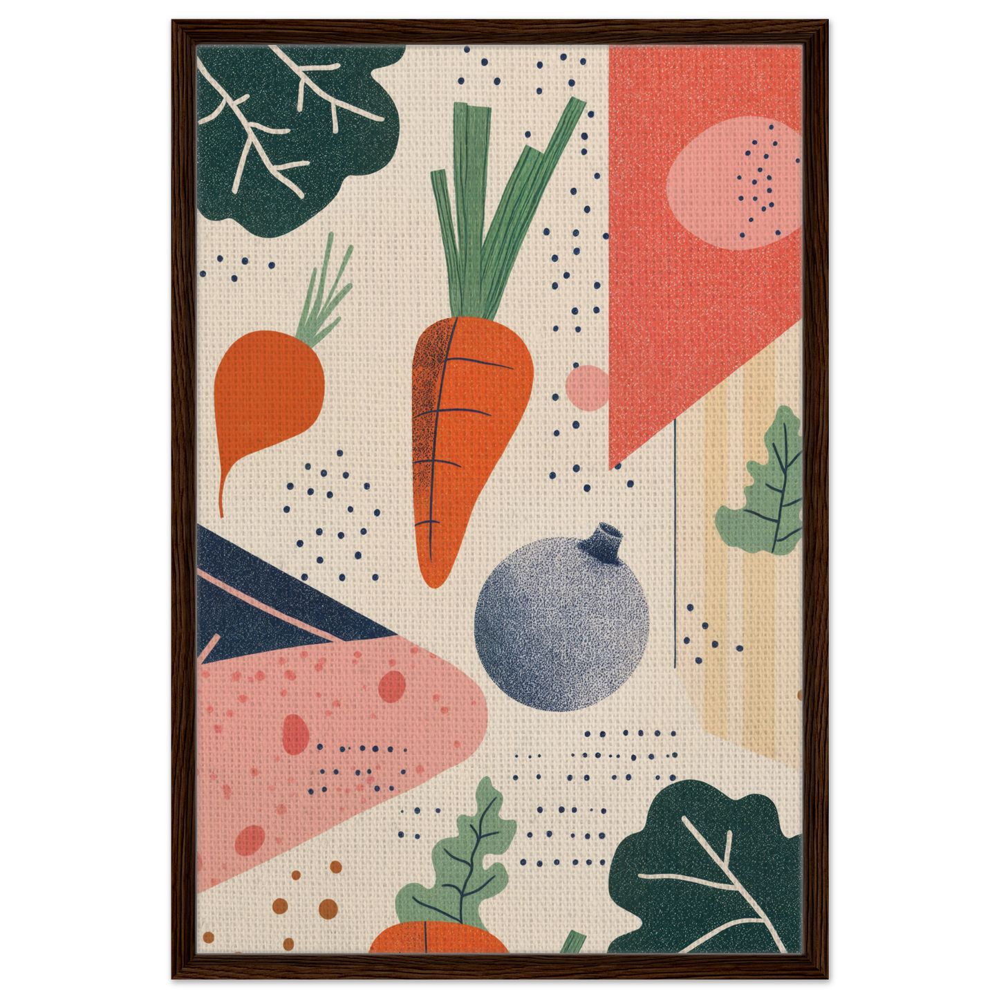 Colorful abstract illustration of fruits and vegetables for Cosmic Carrot Cosmos room decor