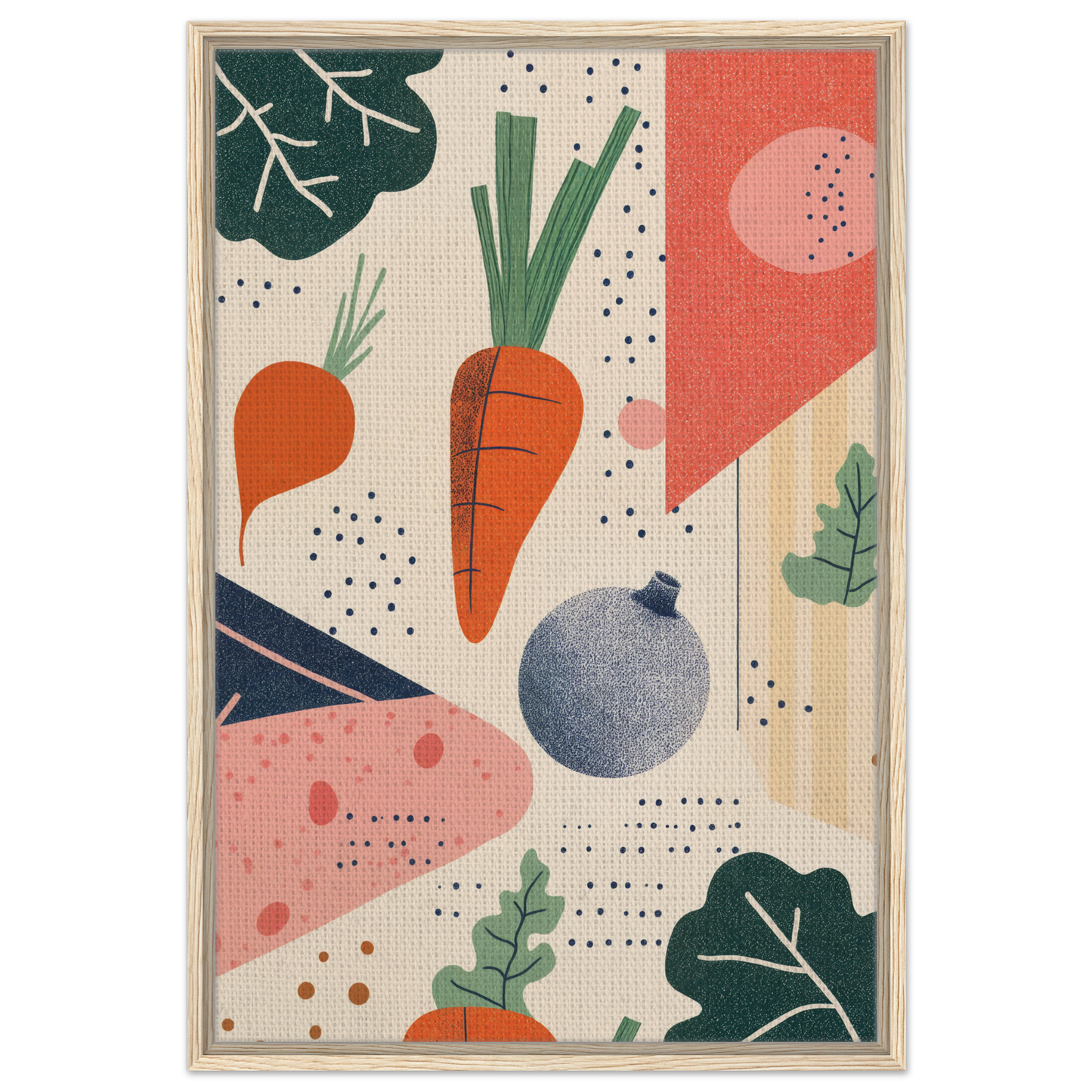 Stylized illustration of vegetables and fruits in Cosmic Carrot Cosmos room decor