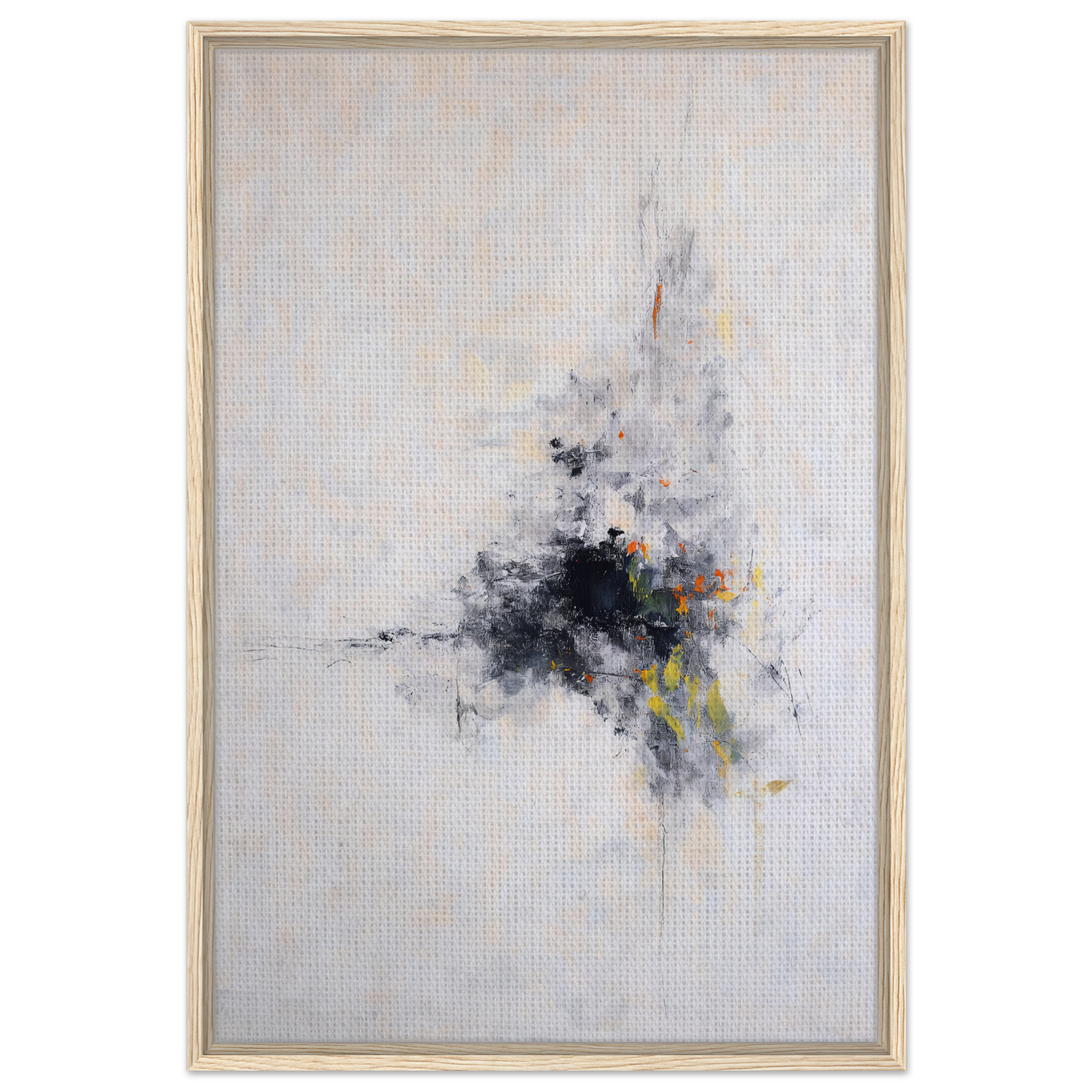 Abstract painting titled Cosmic Chaos Communion with dark cluster and subtle color accents