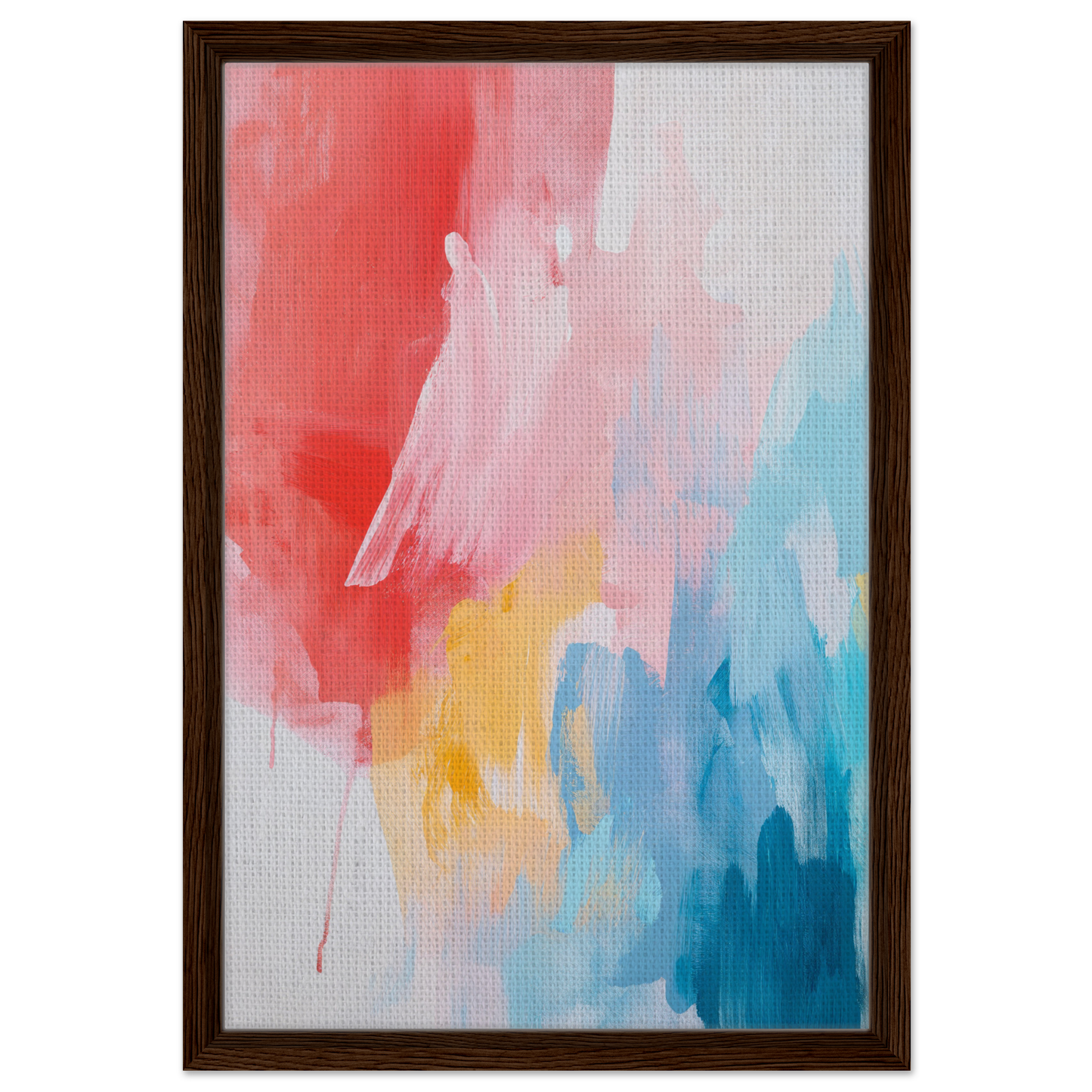 Abstract painting in vibrant colors for Crimson Fusion Medley framed canvas wall decor