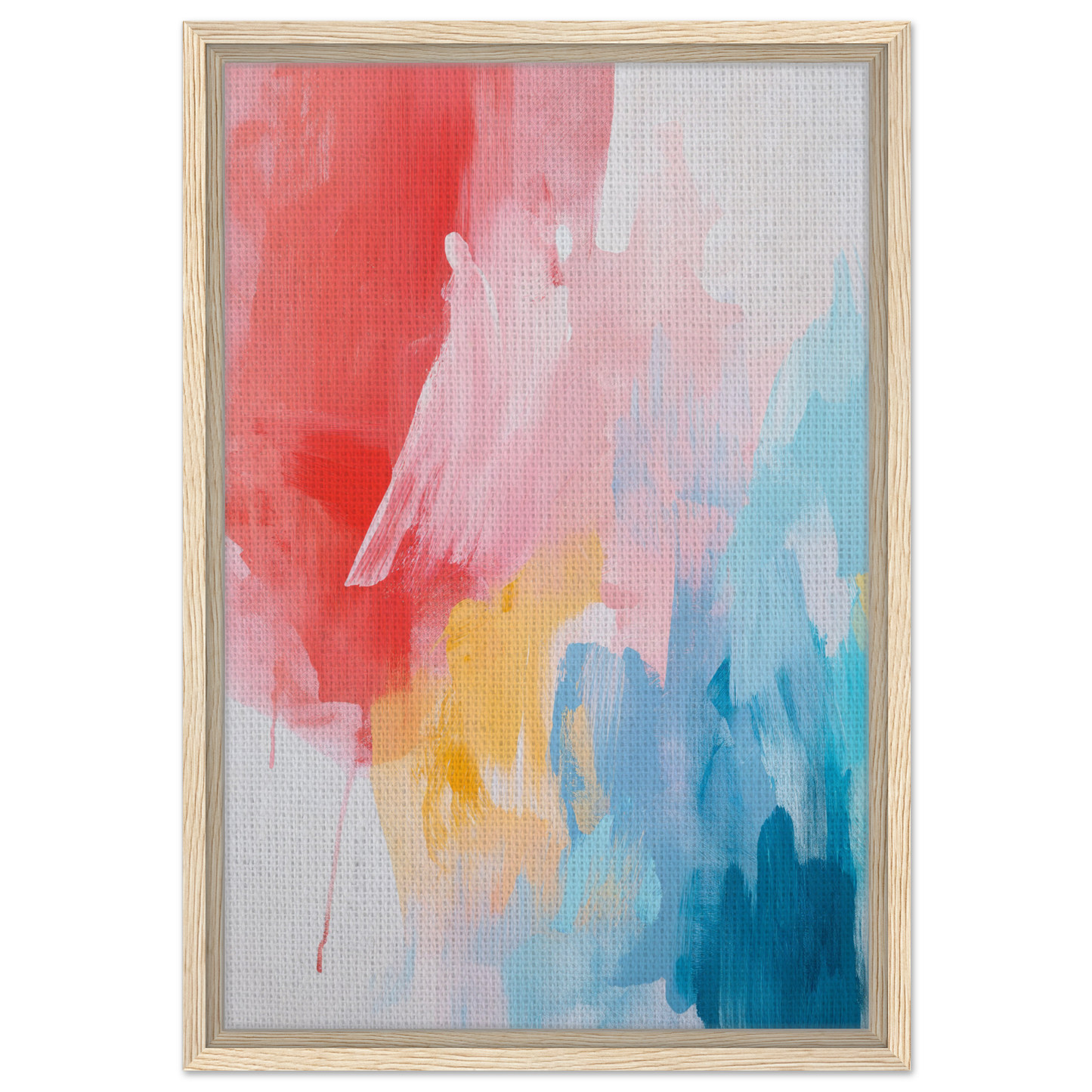 Vibrant abstract painting in Crimson Fusion Medley on a framed canvas print