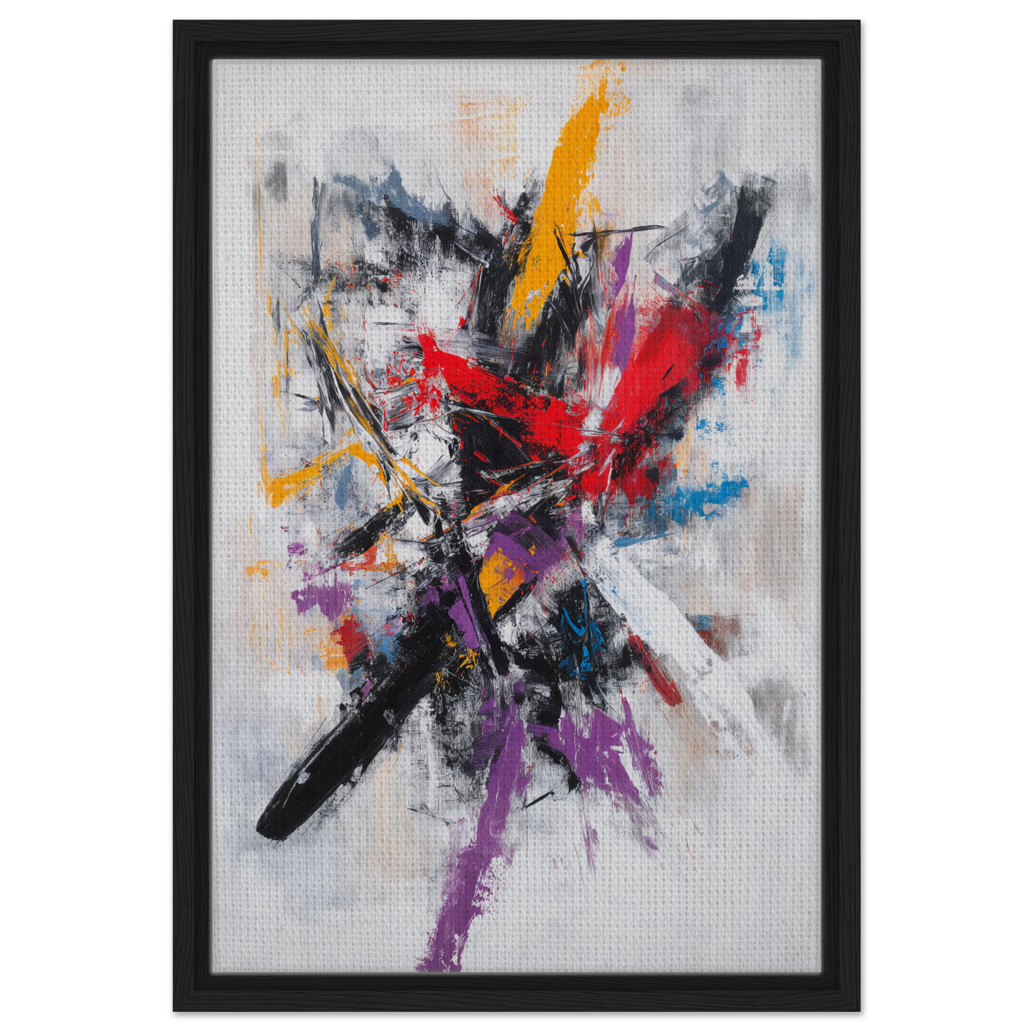 Abstract painting titled Crimson Undulations Churn in a framed canvas print for Shopify Planet