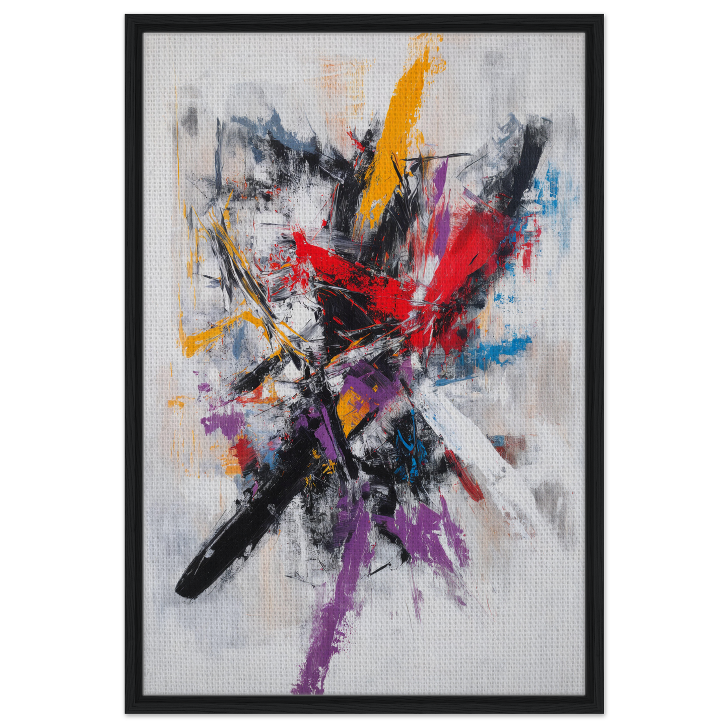 Abstract painting with bold brushstrokes in crimson undulations on a light background