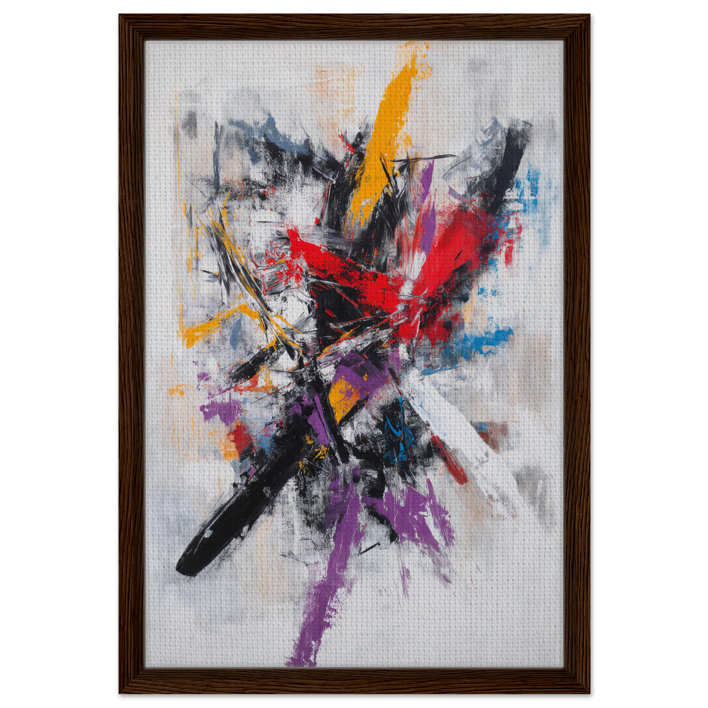 Abstract painting of Crimson Undulations in bold colors on a light background for Framed Canvas Print