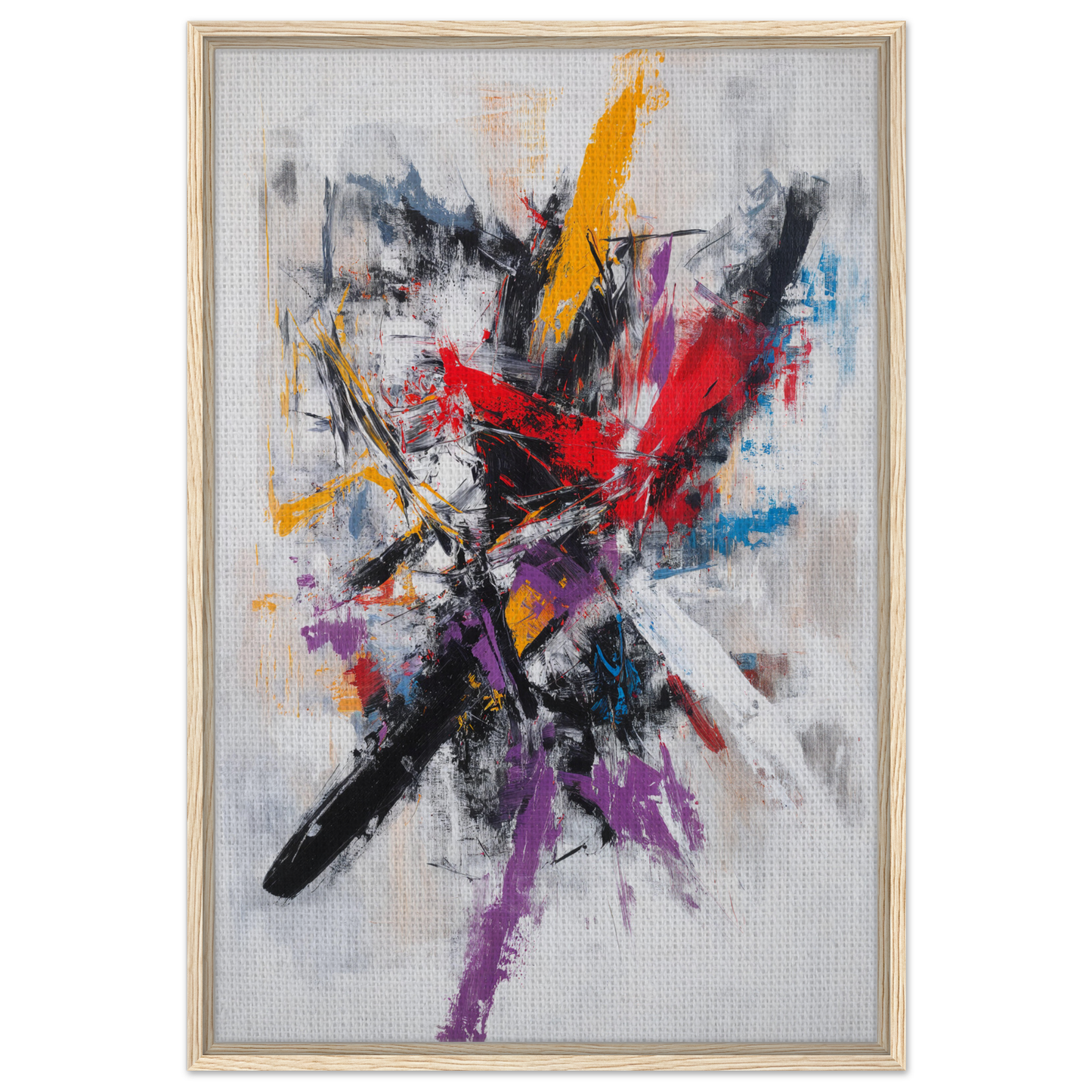 Abstract painting with bold brushstrokes and splatters titled Crimson Undulations Churn
