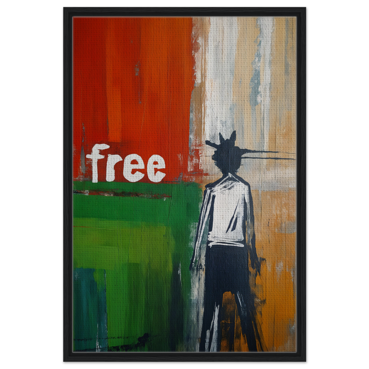 Silhouetted figure with spiky head in vibrant background from Crowned Specters Liberate art