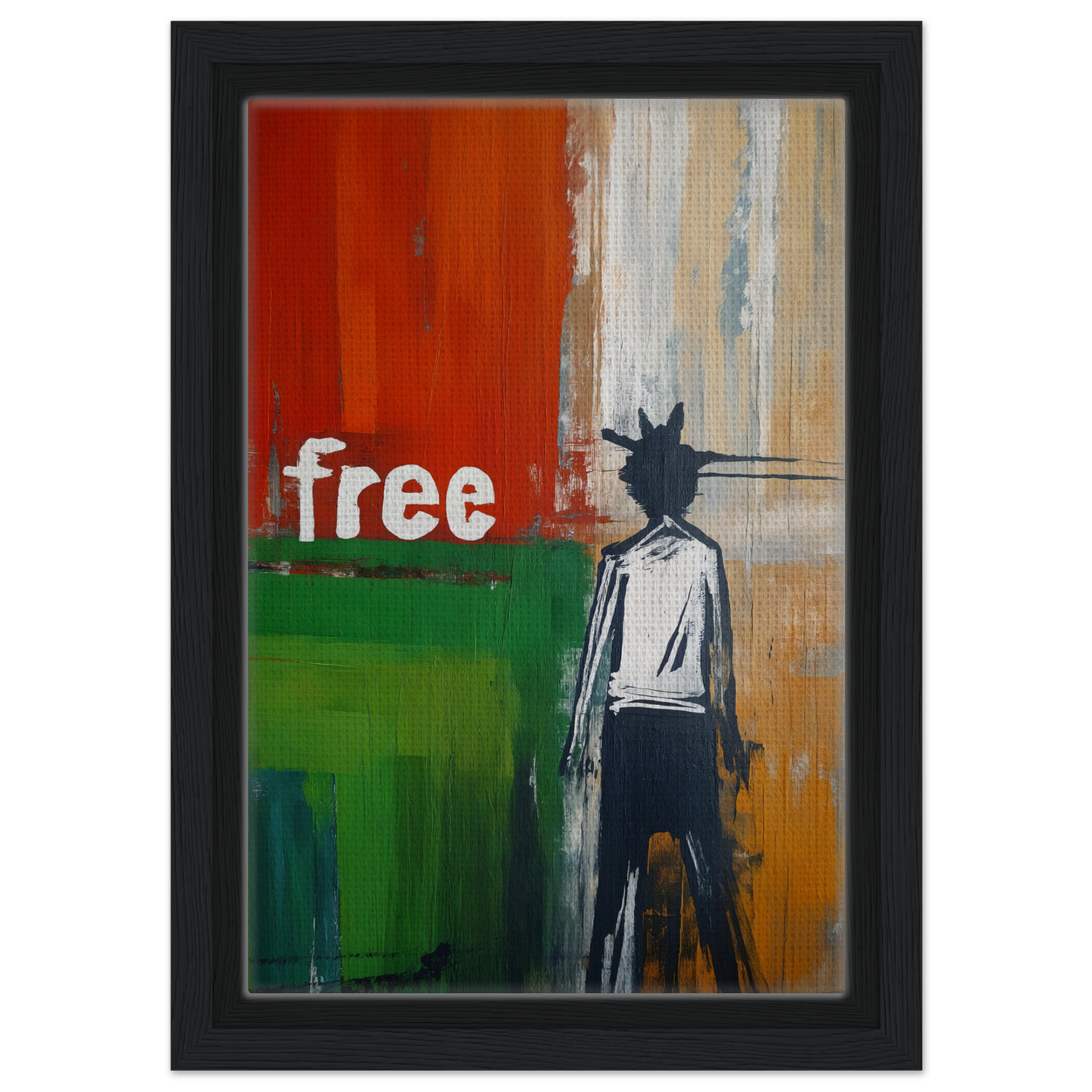 Painting of a crowned figure next to the word free, ideal for room decor as Crowned Specters Liberate