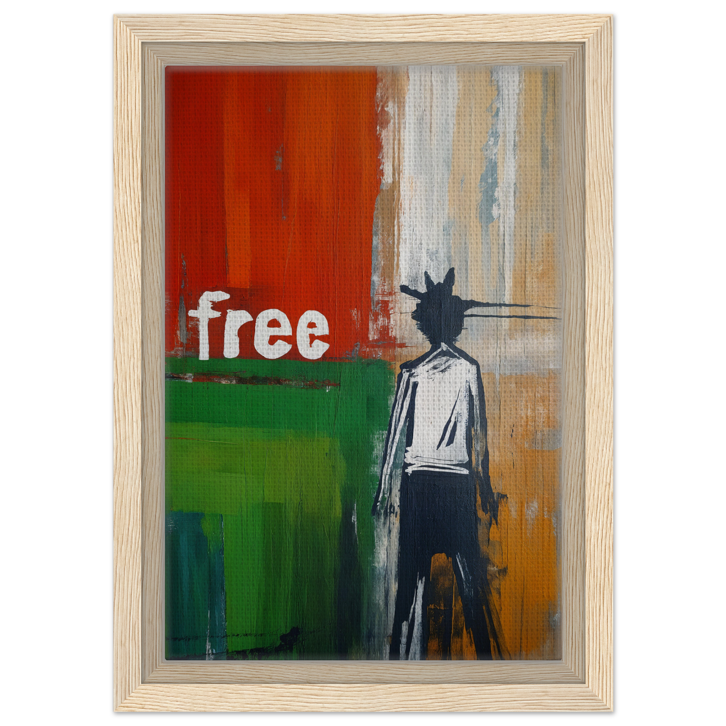 Abstract painting of a silhouetted figure with spiky hair in Crowned Specters Liberate