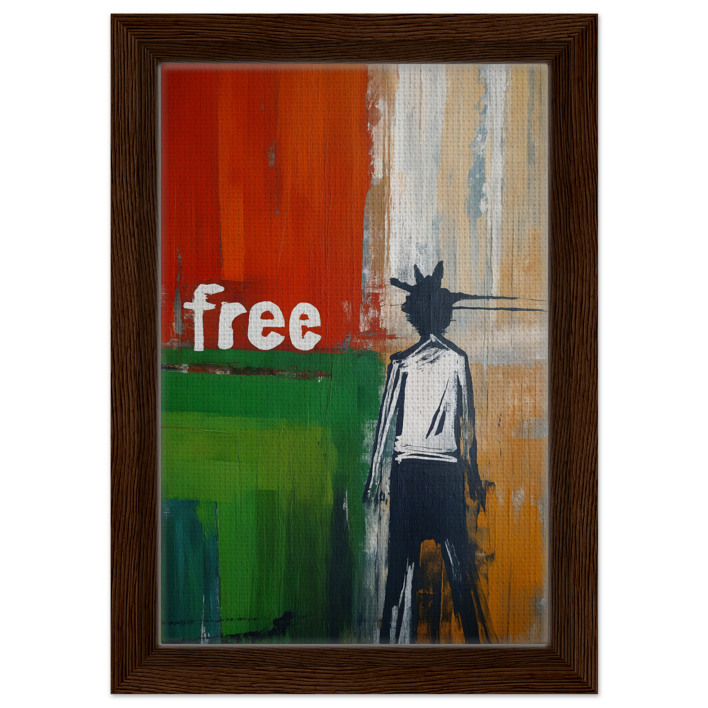 Abstract painting of a silhouetted figure with spiky head, crowned specters liberate decor