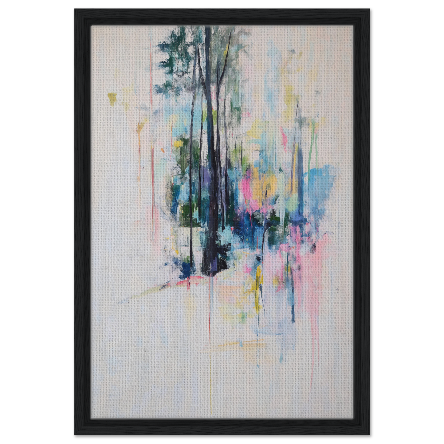 Abstract watercolor painting of trees with colorful splashes for Dancing Quiet Spring room decor