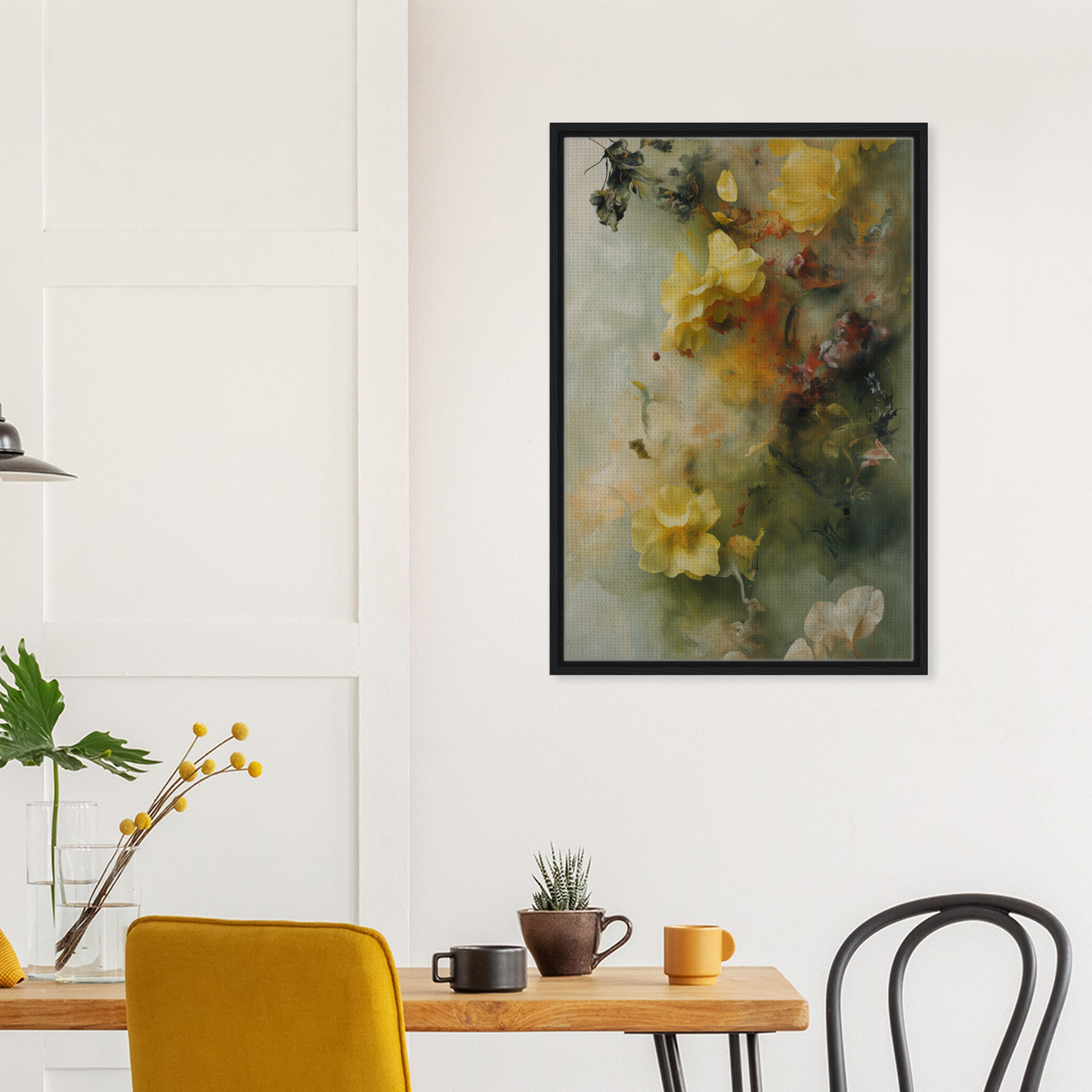 Abstract floral painting in soft yellow and green hues, part of Dreaming Nature Kinesis