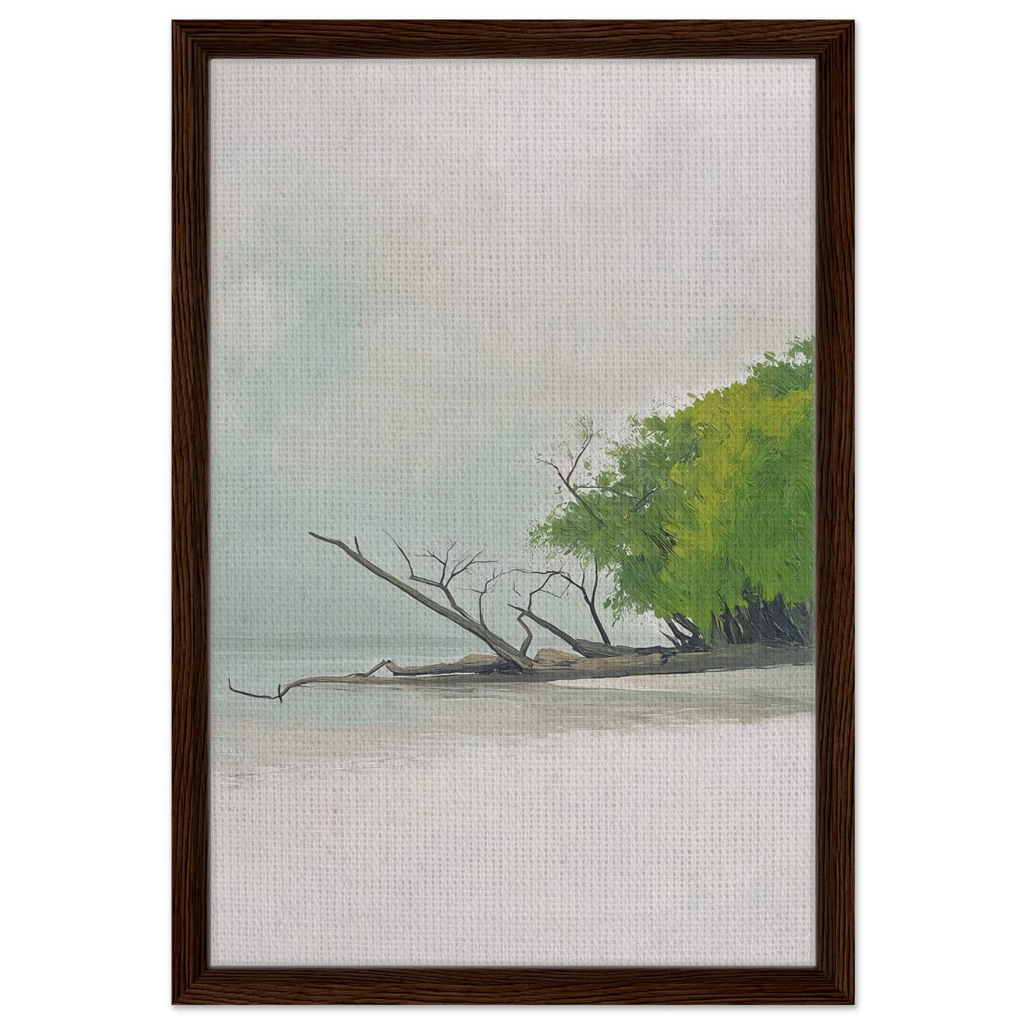Framed canvas print of a misty landscape with driftwood dance by fashion oracle™