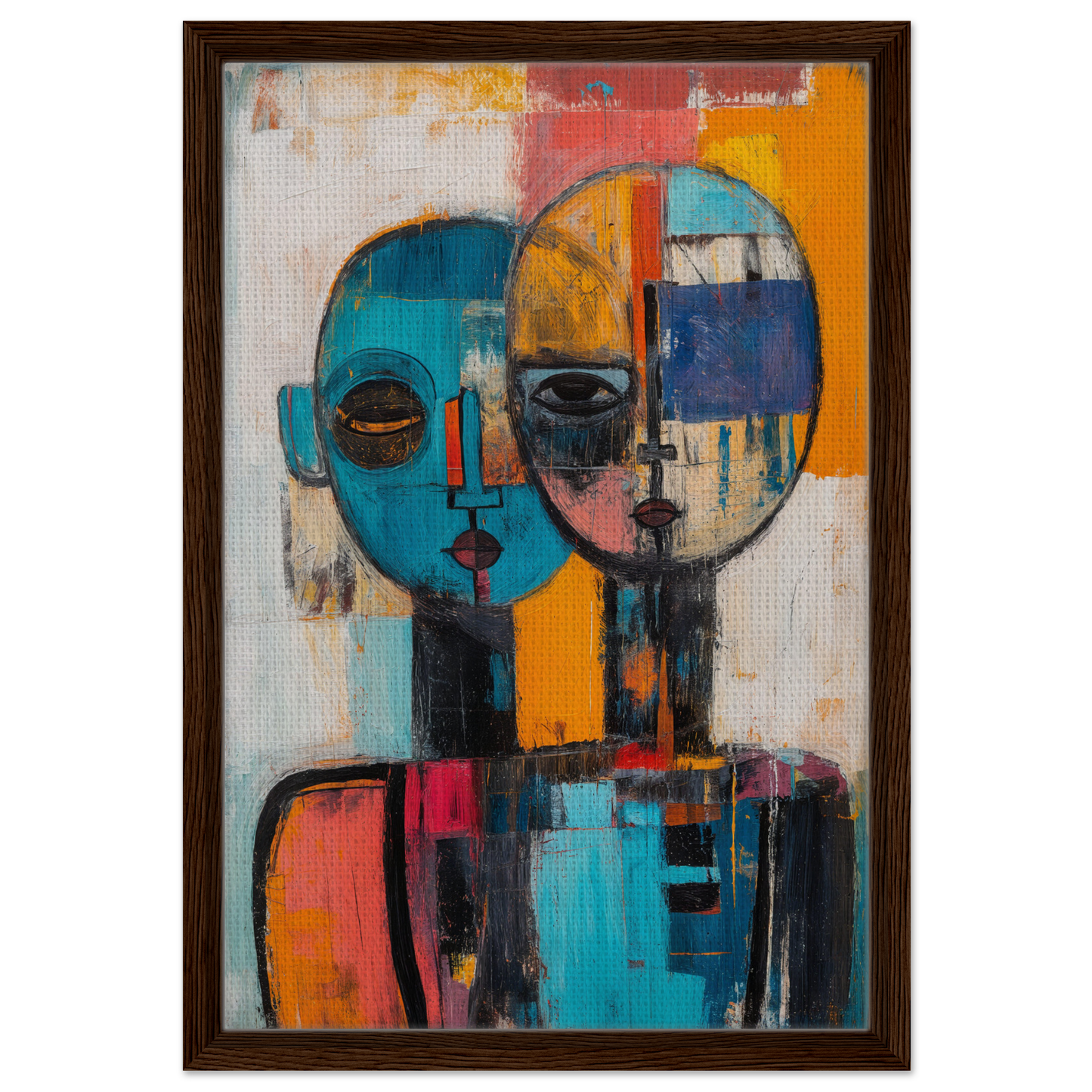Abstract geometric face in vibrant colors on Dual Serenity Canvas for stylish room decor