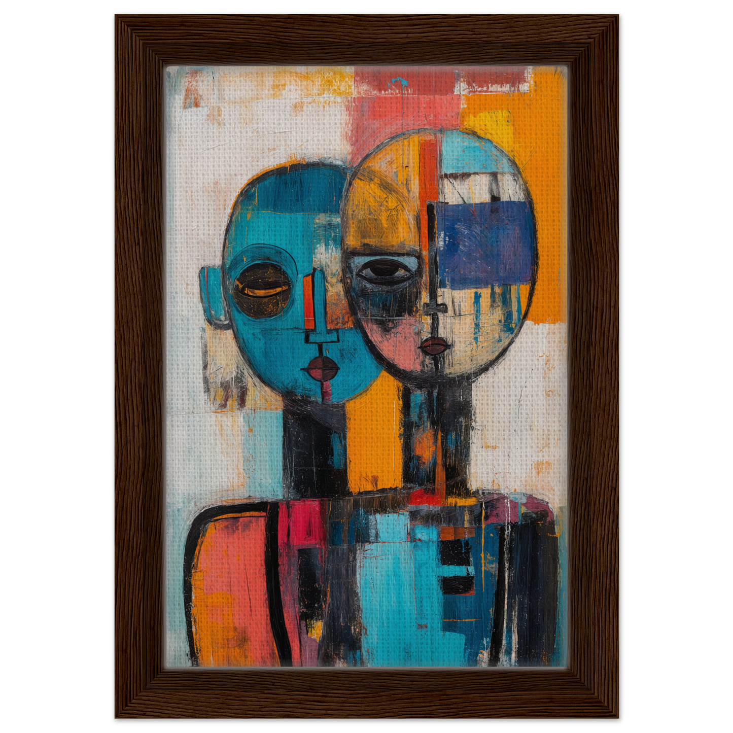 Abstract painting of two faces merged, featured in Dual Serenity Canvas for stylish room decor