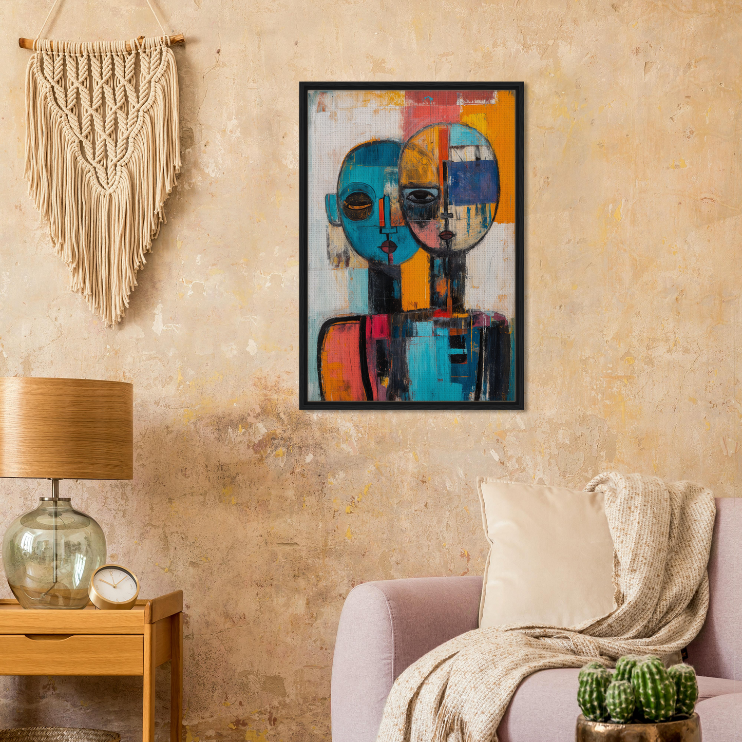Abstract portrait in vibrant hues on Dual Serenity Canvas for modern room decor