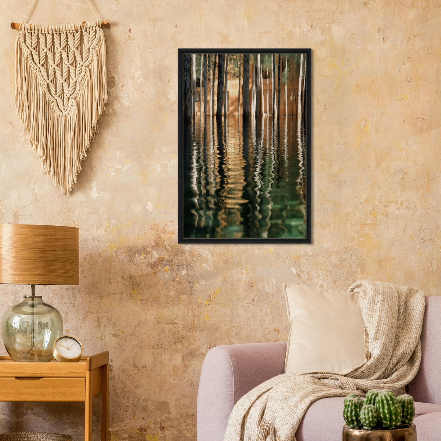 Framed canvas print of tree reflections in water from Duality Evolved Sylvan collection