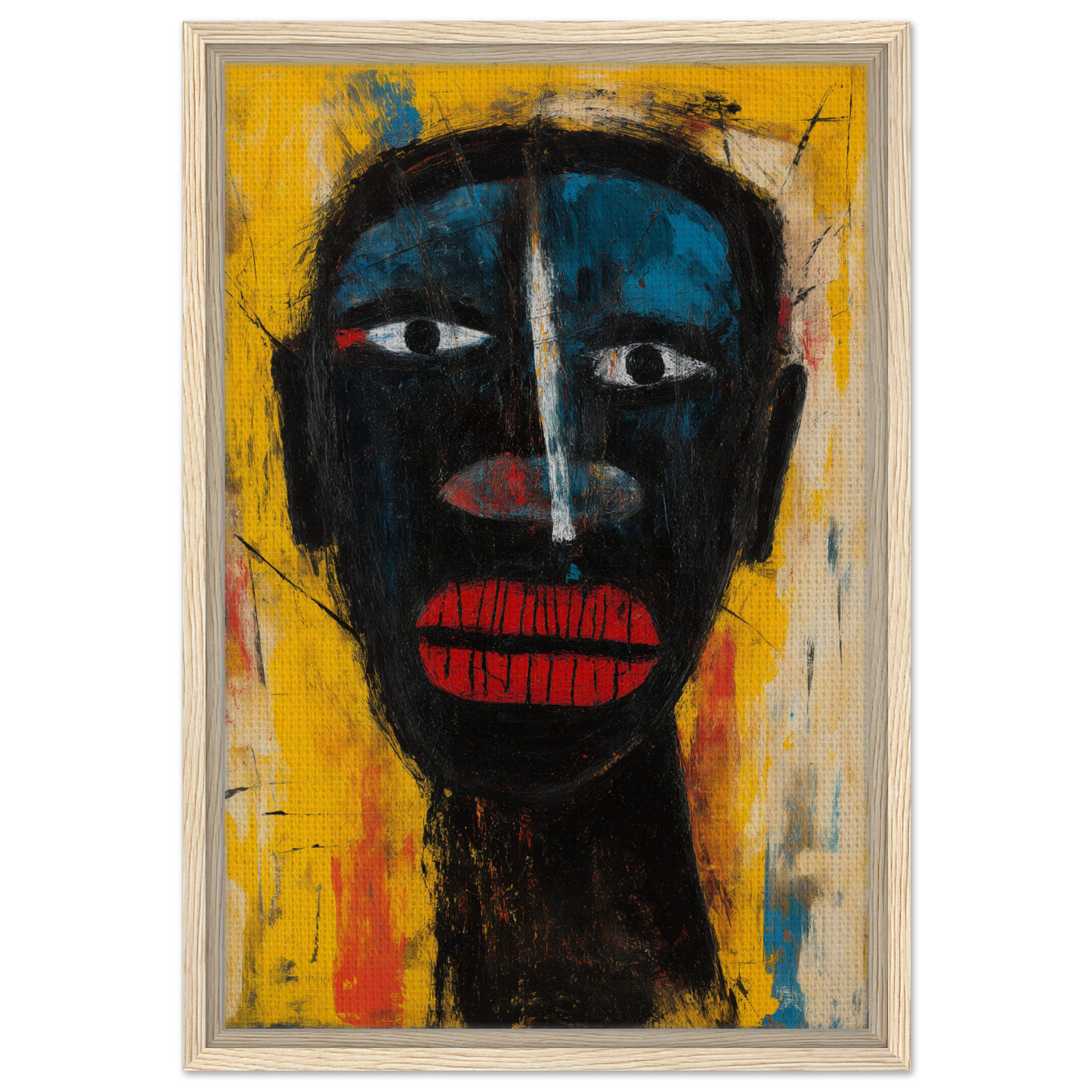 Abstract portrait of a dark face with white eyes and red lips in Eclectic Facescapes Whirl
