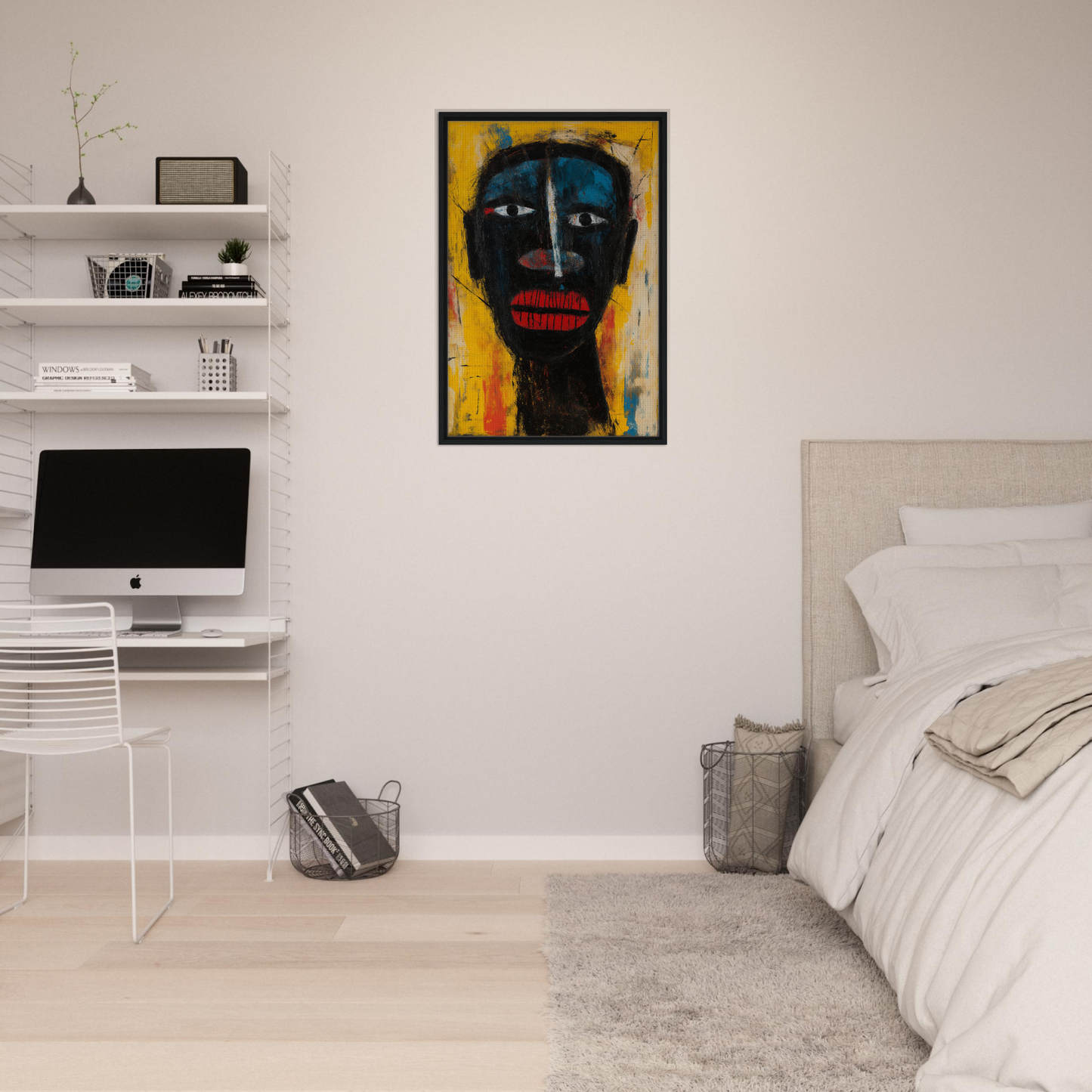 Striking abstract portrait with dark face on yellow background for Eclectic Facescapes Whirl