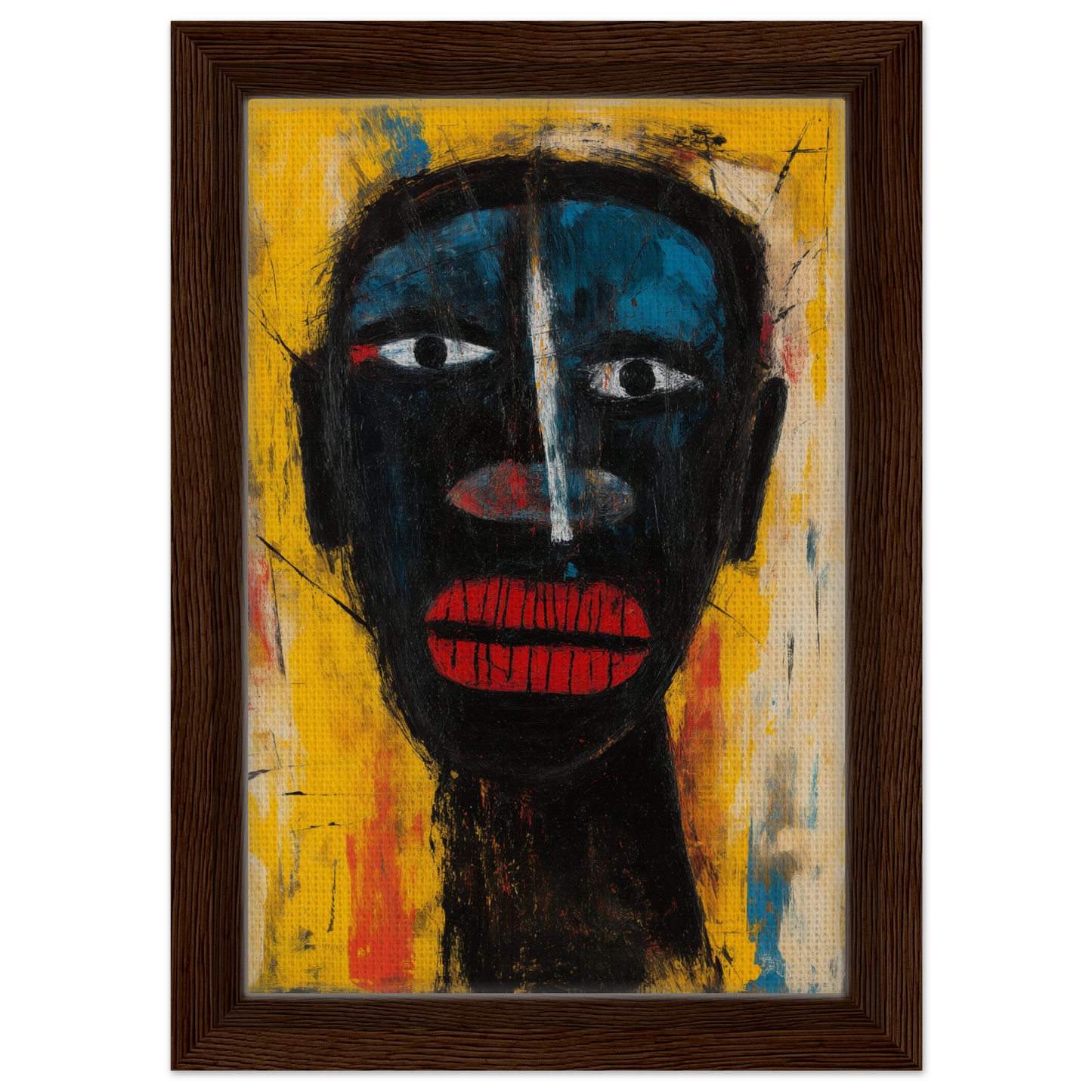 Stylized portrait with black skin and vivid features for Eclectic Facescapes Whirl room decor