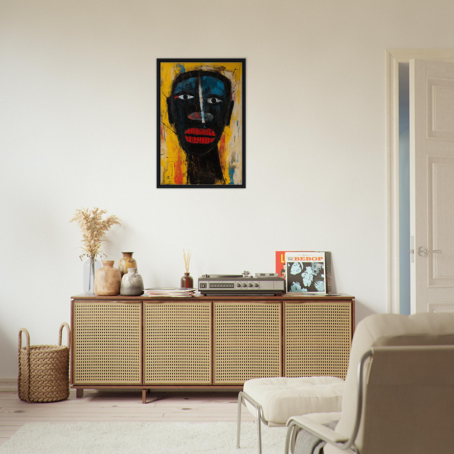 Stylized portrait in Eclectic Facescapes Whirl, ideal for room decor on Shopify Planet